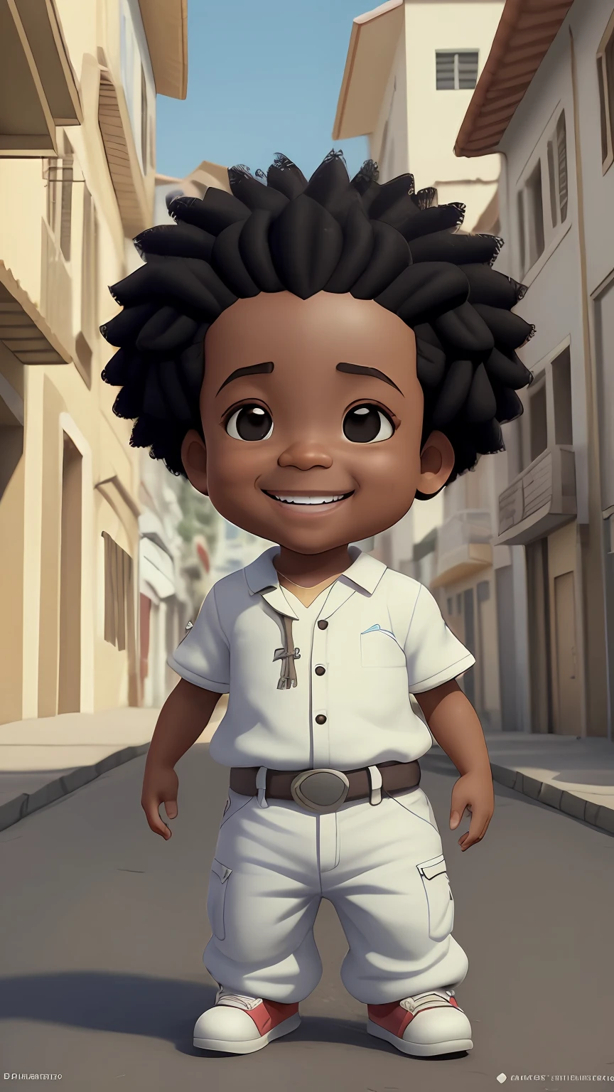Personagem de desenho animado 3D segurando um pequeno celular em uma rua da cidade, menino negro, (afetos faciais detalhados)(((baby))), arte do filme, tiro limpo, ghailan!, como um personagem pixar, jovem bonito, cabelo afro, grace and blessing, (((sorriso bonito))), renderizado em irreal, imagem promocional do filme, imagem renderizada