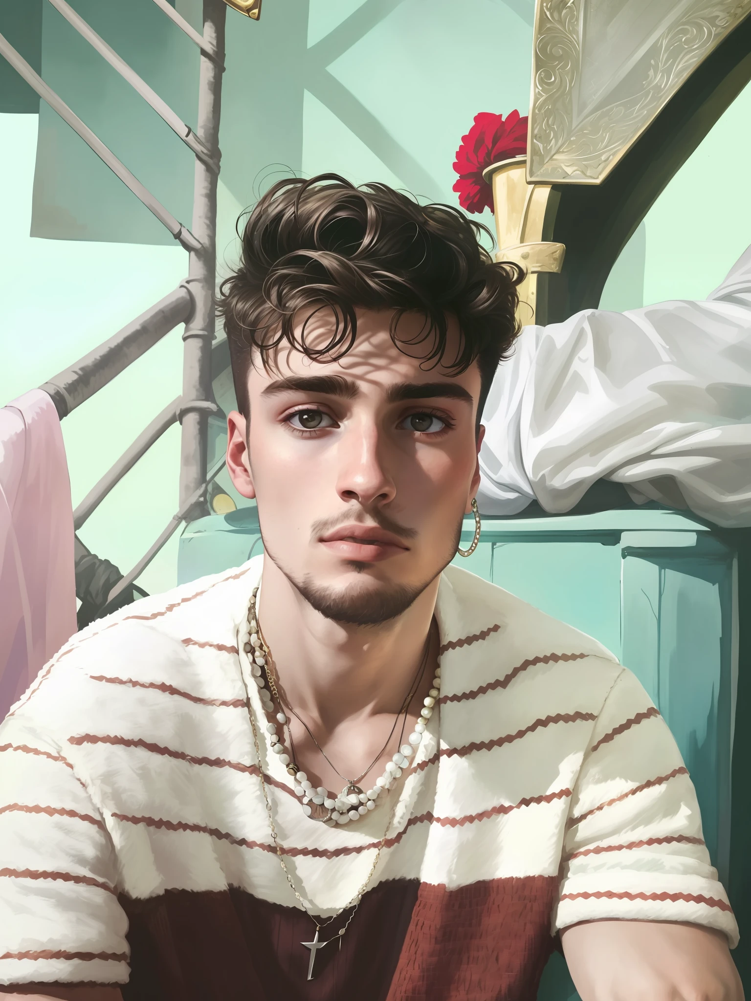 a close up of a man with a necklace on his neck, miles johnstone, portrait of a young italian male, headshot profile picture, halfbody headshot, high quality portrait, portrait of a rugged young man, nico delort, sharp looking portrait, liam brazier, tight face shot portrait, mid shot portrait, jamie reid, color portrait, portrait of young man