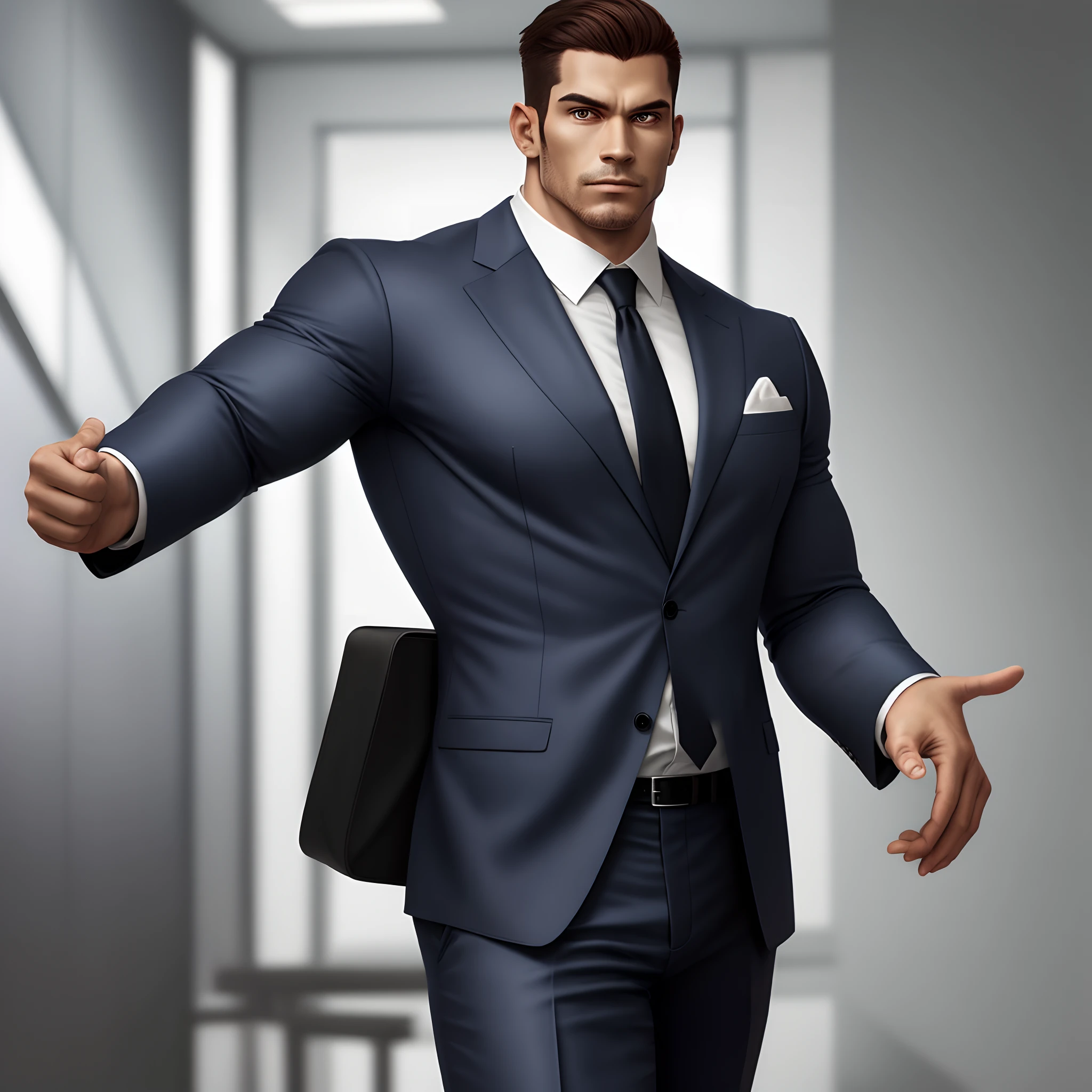 By taran fiddler, by pixelsketcher, by darkgem, by honovy, by foxovh, solo, male, muscular, fat, broad shoulders, looking down at viewer, rape face, massive, tall, (brown alligator, big head), looking at viewer, big balls, penis, ((designer clothes, armani suit))