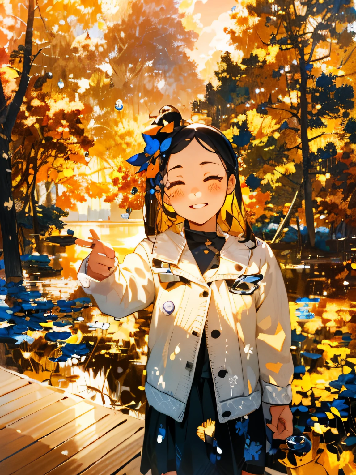 tmasterpiece、top-quality、ultra - detailed、illustratio、Inky、beautiful detailed water、beautifull detailed face、intricately details、fluttered detailed splashs、A high resolution、Detailed light、
(1 girl in:1.5), 独奏, autumnal, (Evening glow:1.4), (Orange and deep blue sky), sunny clear sky, (from below:0.4), (Lead:1.5), ,
1 girl in、kurzes dunkles Haar、Medium chest、MuCoi、Eye of Water、Water droplets on the face、Standing on the lake、(Soak your legs in water)、Put your hands behind your back、Look at the sky、black short skirt、Black camisole、blanche(Sweaters|Cardigan)、(bare shoulders)、Reflectors、
Lake, phragmites, mountain in the distance, naturey, Boulders, cliff, A river, Clouds and stars, Clouds on the mountainside, sunny clear sky, Far away,