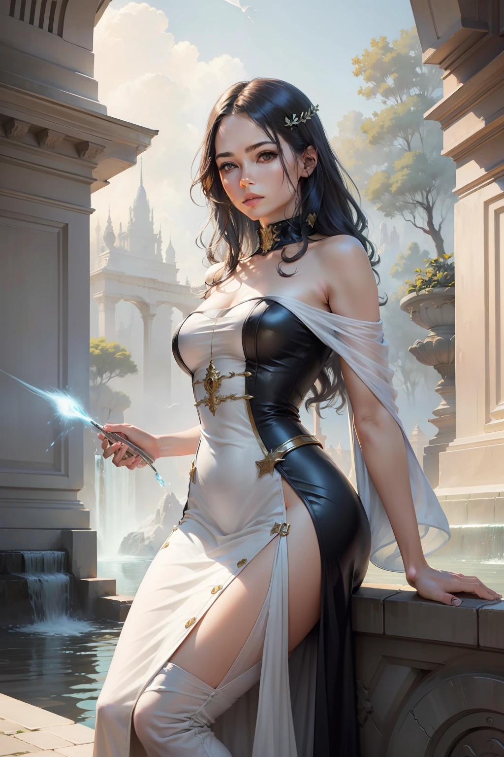 (La Best Quality,A high resolution,Ultra - detailed,actual),Selena Gomez in a black dress with smoke coming out of her hair, inspired by Zhang Wo, Wang Chen, full body Wuxia, Ghost Festival, inspired by Tang Yifen, inspired by Wang Yuan, Chiba Yudai, Lu Ji, (perfect anatomy :1.4), More detailed 8K.unreal engine:1.4,UHD,La Best Quality:1.4, photorealistic:1.4, skin texture:1.4, Masterpiece:1.8,first work, Best Quality,object object], (detailed face features:1.3),(The correct proportions),(Beautiful blue eyes),  (cowboy pose), (Selena Gomez :1.4), (smoke :1.4) 