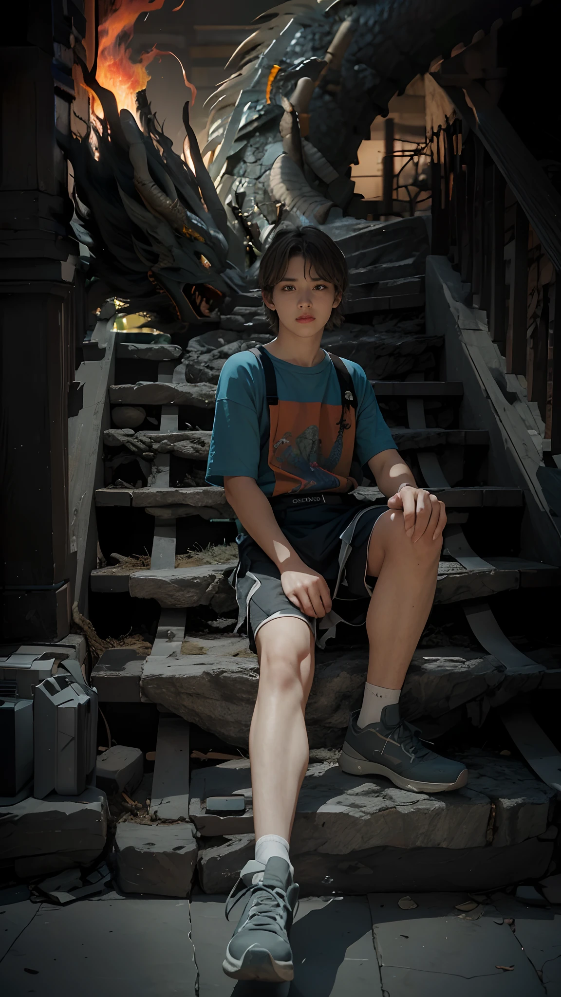In the dark,chinesedragon,Head out,Big mouth open,Spitting flames,The eyes are fierce,Close-up Shot Shot,tmasterpiece,Cinematic lighting effects,extremelycomplicateddetails,16K,High- sharpness,超高分辨率