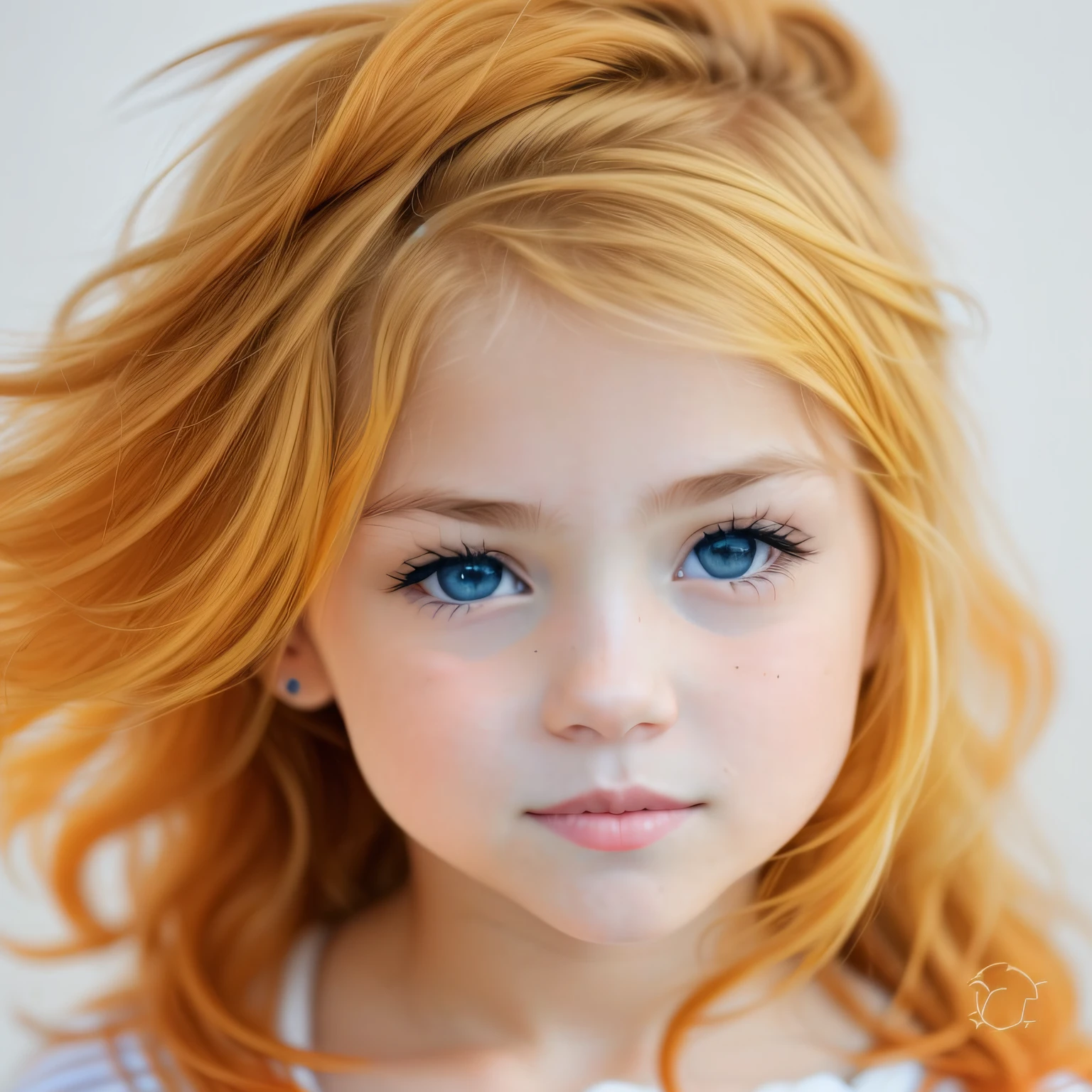 There's a young woman with orange hair and blue eyes, cabelos loiros olhos azuis, cabelos loiros olhos azuis, cabelos loiros e olhos azuis, menina bonita, olhos azuis e cabelos loiros, menina bonito, longos cabelos loiros e olhos azuis, menina jovem bonita, menina jovem bonito, painting digital adorable, bonito bonito, menina muito bonita, de uma menina anjo bonita