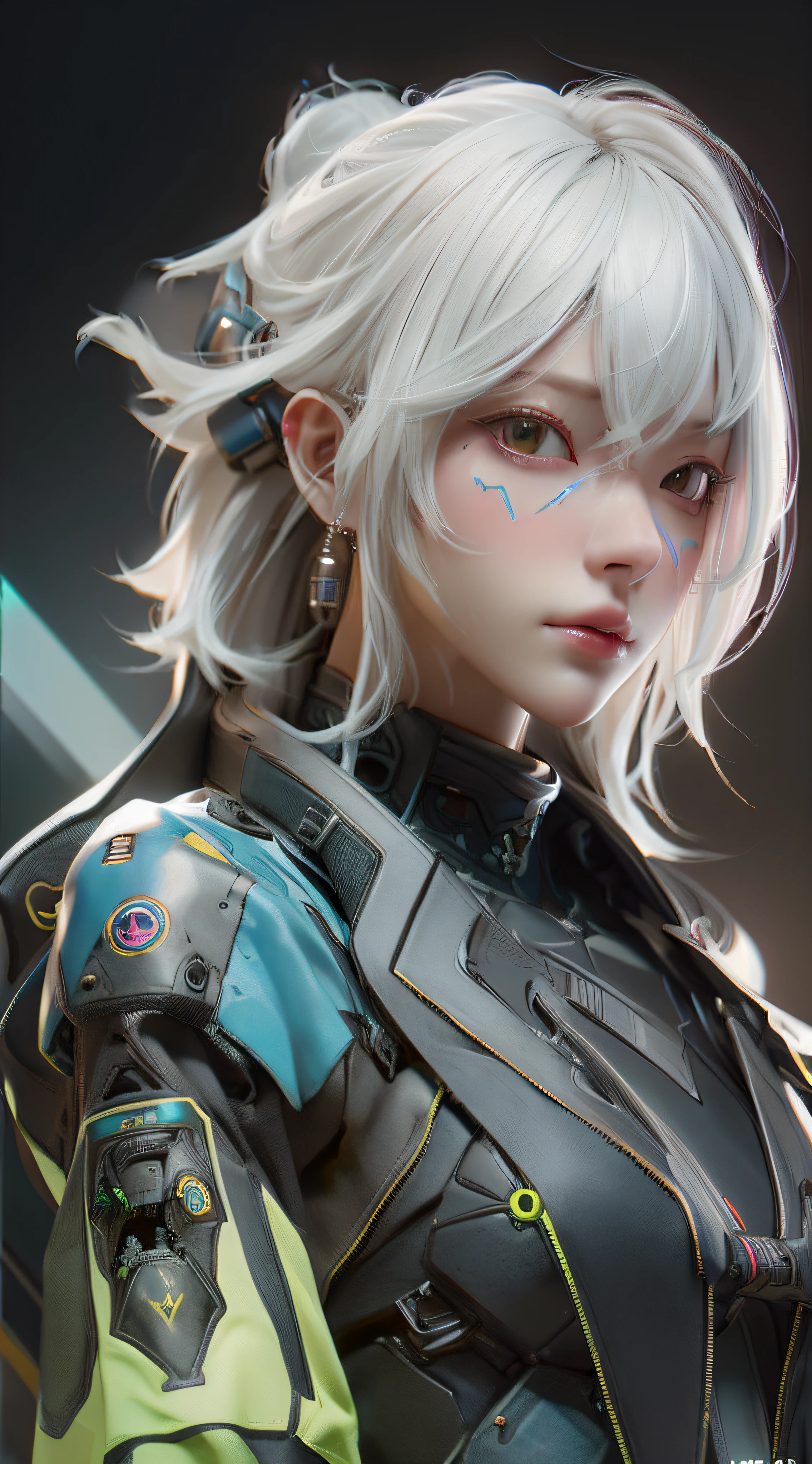 ((best qualtiy)), ((tmasterpiece)), (the detail:1.4), 3D, A beautiful cyberpunk female image,hdr(HighDynamicRange)Yellow hair,tattoo,Ray traching,NVIDIA RTX,Hyper-Resolution,Unreal 5,Subsurface scattering、PBR Texture、post-proces、Anisotropy Filtering、depth of fields、maximum definition and sharpness、Many-Layer Textures、Albedo e mapas Speculares、Surface coloring、Accurate simulation of light-material interactions、perfectly proportions、rendering by octane、Two-colored light、largeaperture、Low ISO、White balance、the rule of thirds、8K raw data、
