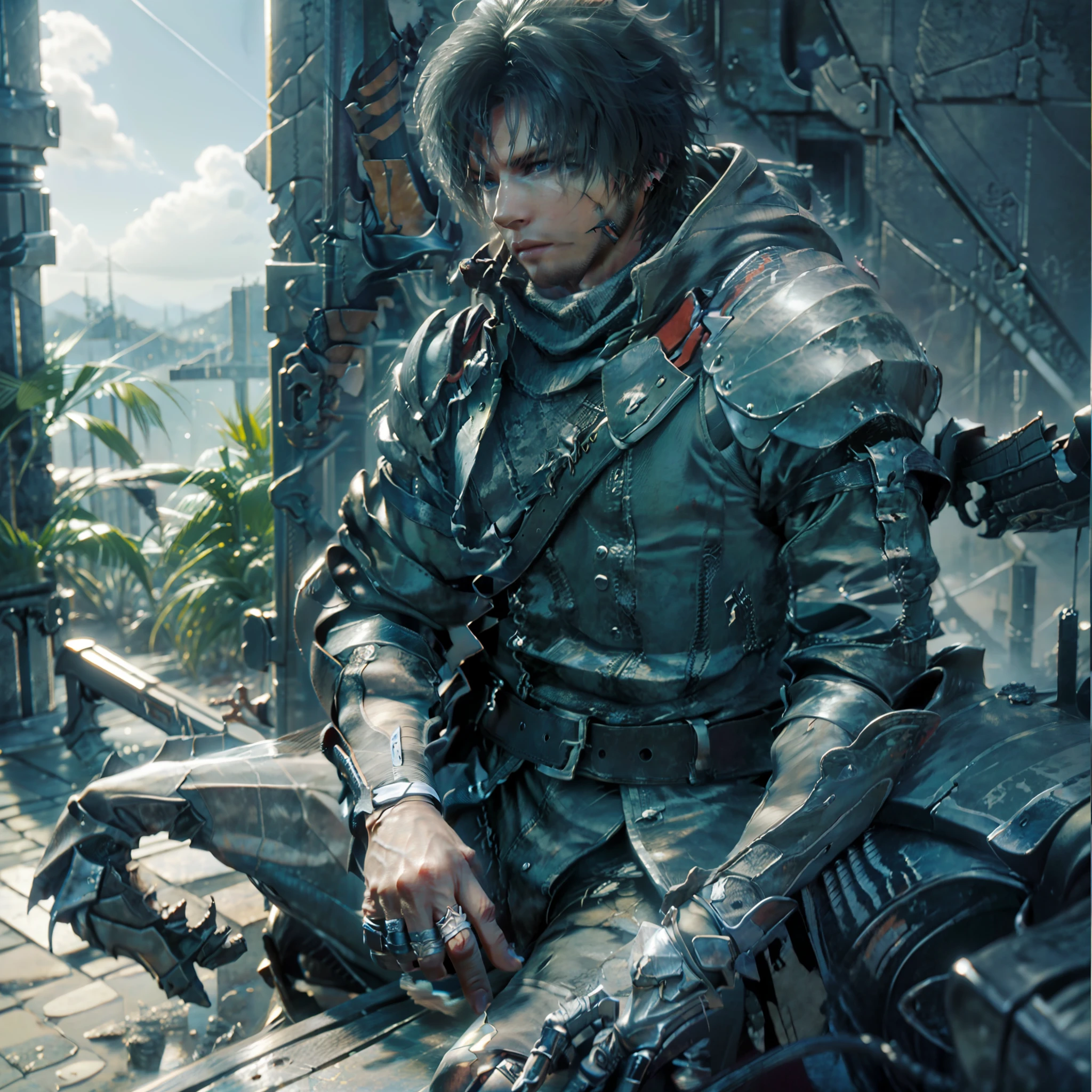 Final Fantasy, clive rosfield,  ffxvi, abs, sexy, badass pose, Chico de anime en una cama con las manos en la cabeza, Hermosa pose de anime, Anime hombre guapo, Personaje masculino de anime, Badass Anime 8K, Arte detallado del personaje de anime, Concepto de anime HDR Anime MacManus, Chico anime, Ikuto Yamashita, Anime CG arte suave, Fondo de pantalla de manga 4 k, inspirado por Yamagata Hiro, Wallaper de anim