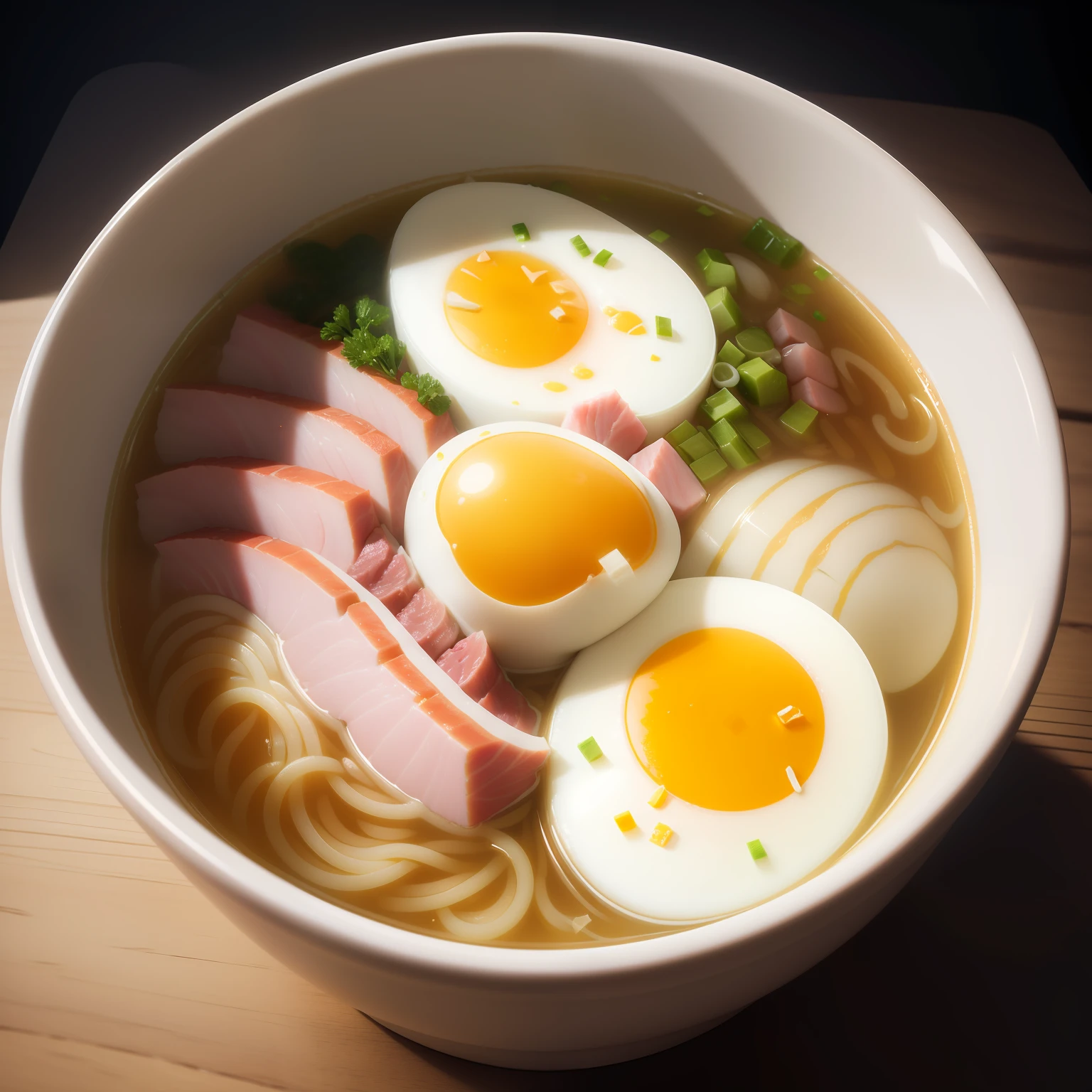 1 large cup ramen, soft-boiled egg, slices of boiled ham, close-up,
Food Sticks
(Still Life)
Fog, Haze, High Detail, Ultra Detail, Complex Detail, Fine Detail, Hyper Detail, Cinematic, Hyper Realistic 
Hyper Realism Soft Light, Studio Lighting, Diffuse Soft Lighting, Shallow Depth of Field, Sharp Focus Bokeh,
Ray Tracing, Subsurface Scattering, Diffuse Soft Lighting 
Ultra-detail, (complexity, detail, ultra-detail), cinematic, hyperrealistic