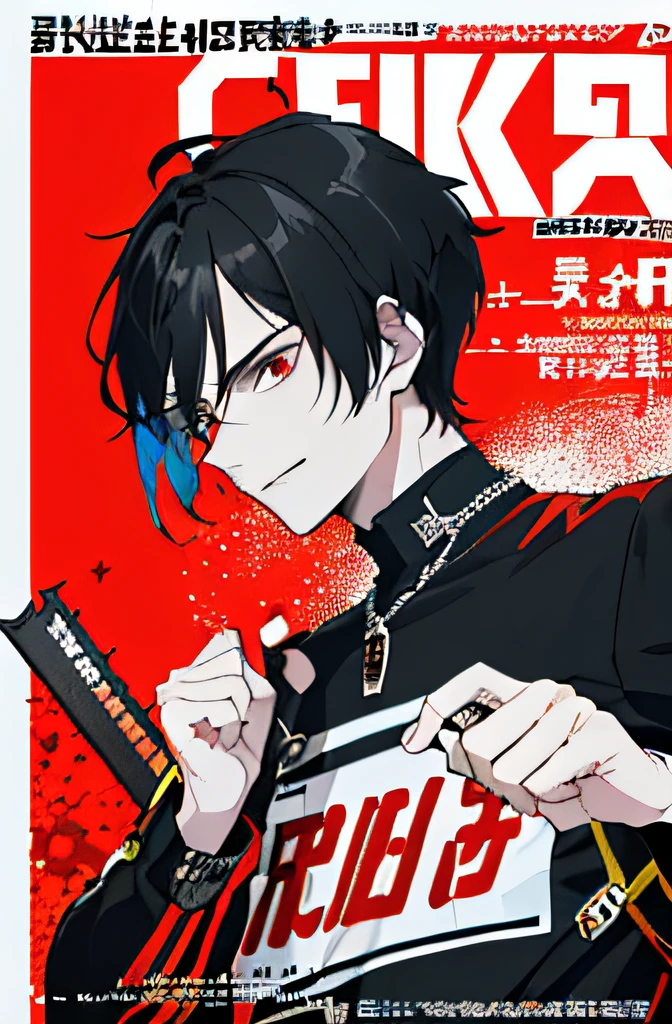 ((((dramatic))), (((gritty))), (((intense))) The movie poster features a young man as the central character。with short black hair,red pupils,He stands confident in the center of the poster,Dress in stylish clothing,There is a smiling expression on his face,The background is athletic and youthful,There is a sense of danger and a strong feeling。The text is bold and eye-catching,With catchy slogans,Adds to the overall drama and excitement。The color palette is dominated by dark colors,Dotted with bright colors,Make the poster dynamic and visually striking,tachi-e (magazine:1.3), (cover-style:1.3), fashionable, woman, vibrant, outfit, posing, front,rich colourful,dyna,Background with,element in,self-assured,Expressing the,halter,statement,attachment,A majestic,coil,Runt,Touching pubic area,Scenes,text,Cover of a,boldness,attention-grabbing,titles,Fashionab,typeface,Catchy,titles,more big,smart、moderno、Trendy、focus-on、Fashionab、