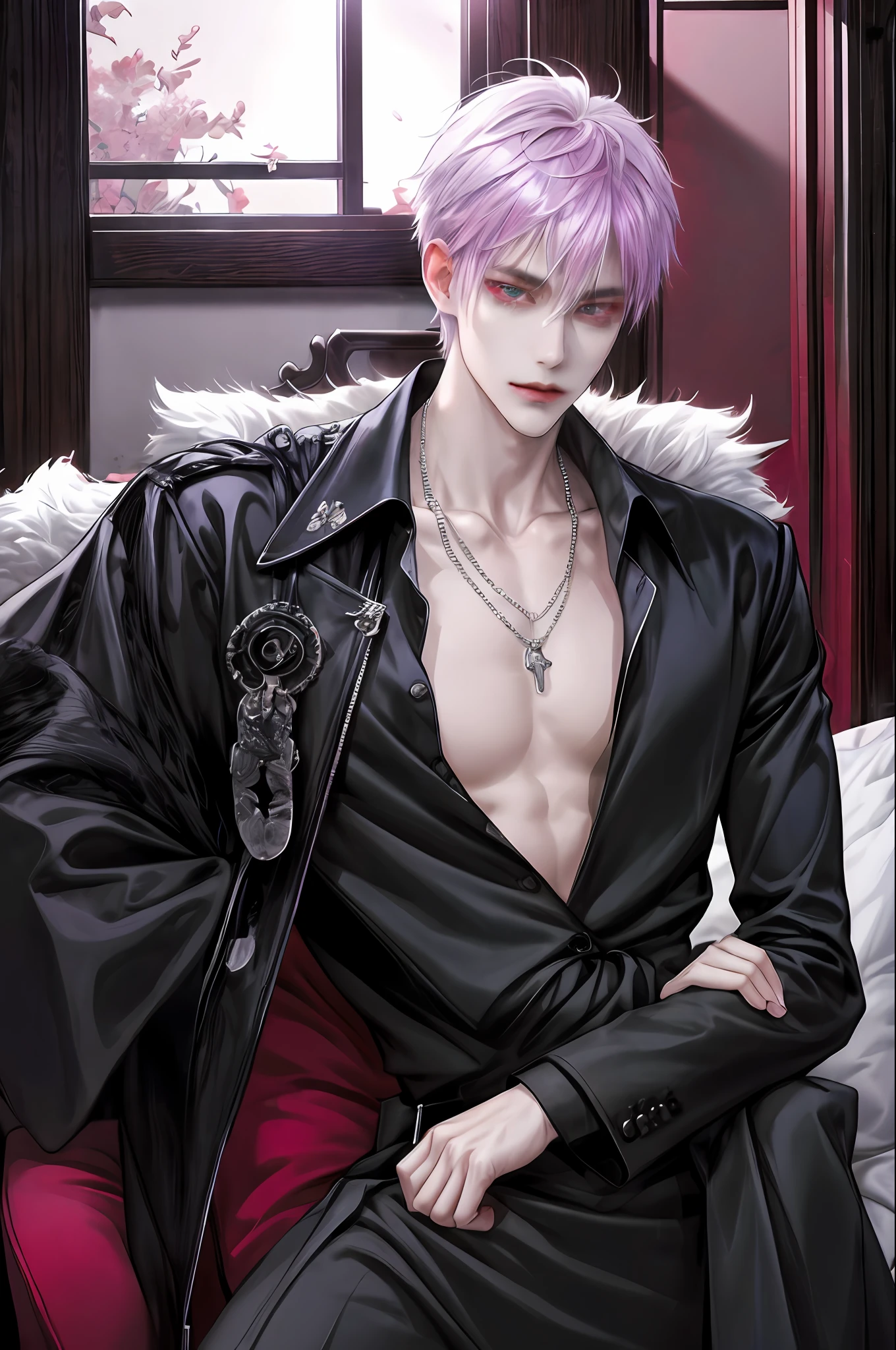 ​masterpiece, top-quality, 2Others, a couple, 1 man and 1,, Adults, Height difference, different fashion, different color, finely eye and detailed face, intricate detailes, Casual clothing, Oversized shirt, Modern urban streets, Hands on back, A smile, Happiness, tenderness, high-level image quality、 beautiful male、tall、hug from behind、Trying to kiss、window、nightfall、nighttime scene、𝓡𝓸𝓶𝓪𝓷𝓽𝓲𝓬、Korean Male, Idol Photos, k pop, Professional Photos, Vampires, Korean fashion in black and white, At Fed Man with Necklace, inspired by Sim Sa-jeong, androgynous vampire, :9 detailed face: 8, extra detailed face, detailed punk hair, ((asa)) baggy eyes, Seductive. Highly detailed, semi realistic anime, Vampires, hyperrealistic teen, delicate androgynous prince, imvu, short hair above the ears, Two Men With Short Hair, A man with a glaring expression and a woman with a gentle expression, Man with bright purple hair and woman with pink hair