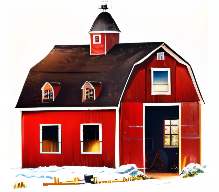 painting of a red barn with a black roof and a cat in the window, barn, farm, by Susan Heidi, by Eileen Aldridge, farmhouse, by Judith Brown, by Jeka Kemp, by Carla Wyzgala, a digital rendering, added detail, by Kathleen Scott, farm background, by Daphne Allen, next to a red barn, farms, a quaint
