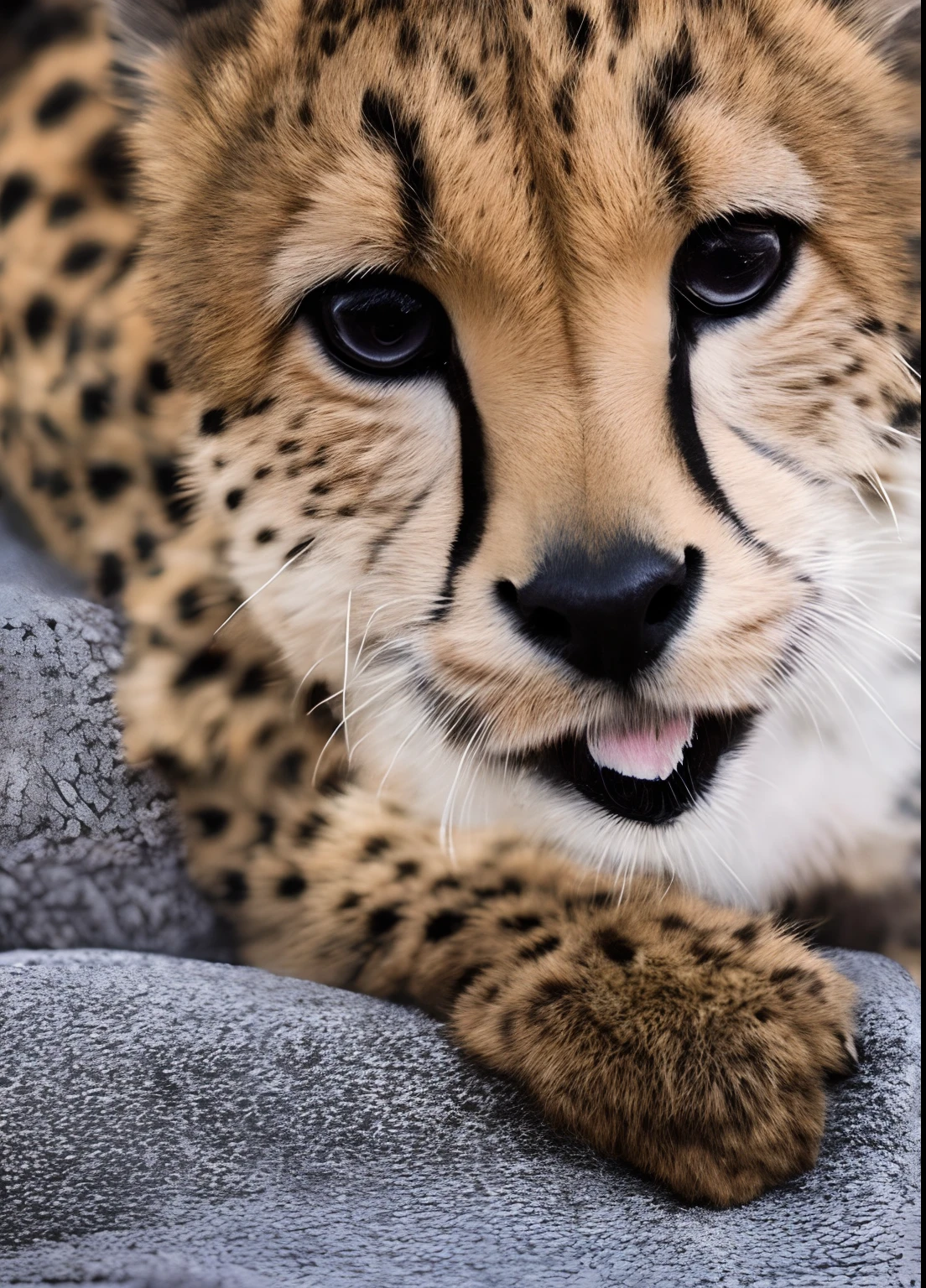 A cute cheetah white small body and bich cute eyes