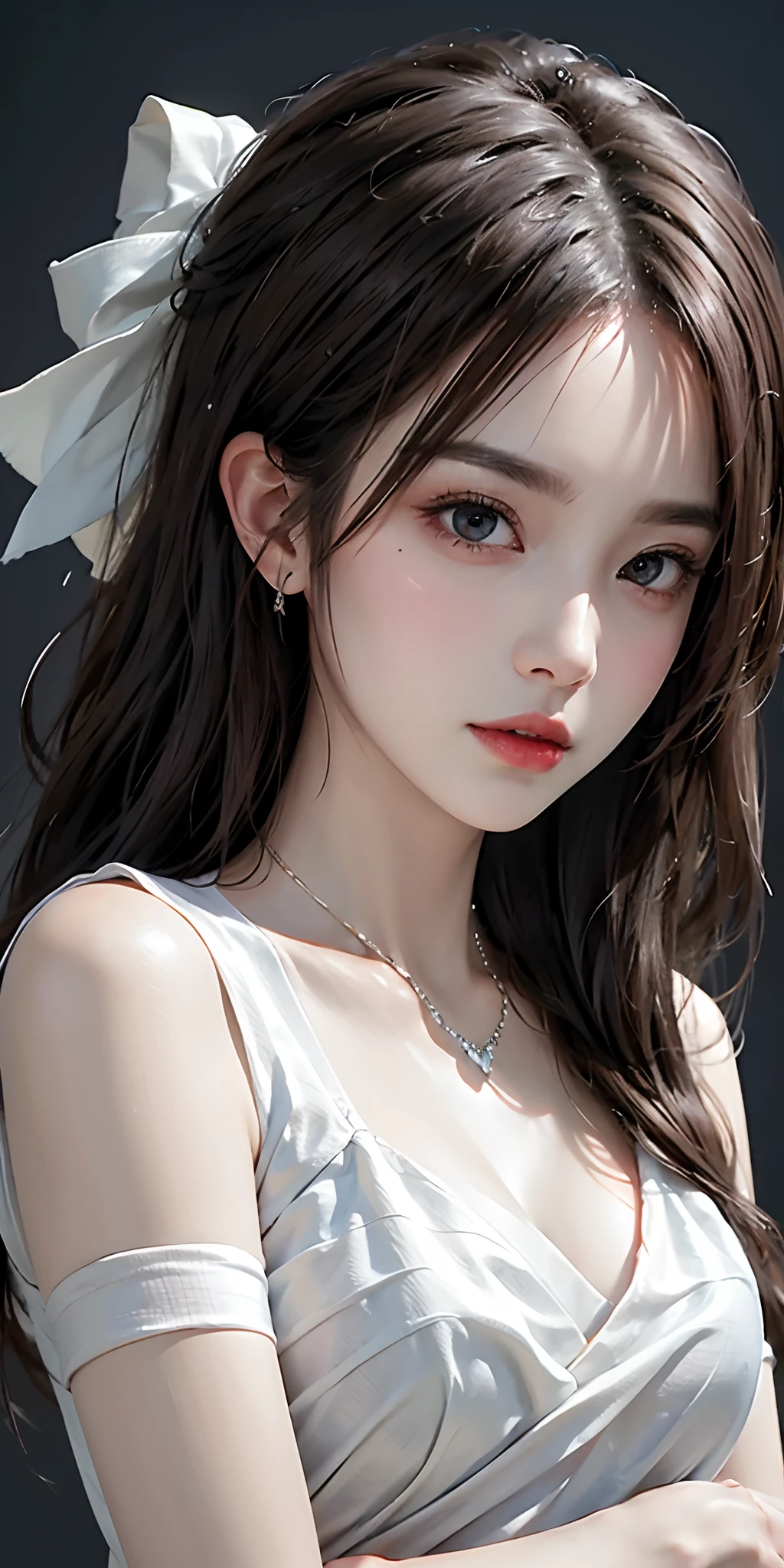 Best quality、tmasterpiece、A high resolution、1girll、Porcelain dress、Beautifully detailed hair accessories、choker necklace、jewely、pretty face、Physically、Tyndall effect、realisticlying、Shadow Studio、edge lit、bicolor lighting、(highdetailskin:1.2)、8K, Ultra HD、Digital SLR、softlighting、high high quality、volumettic light、sneak shot、photore、A high resolution、4K、8K、Portrait with blurred background