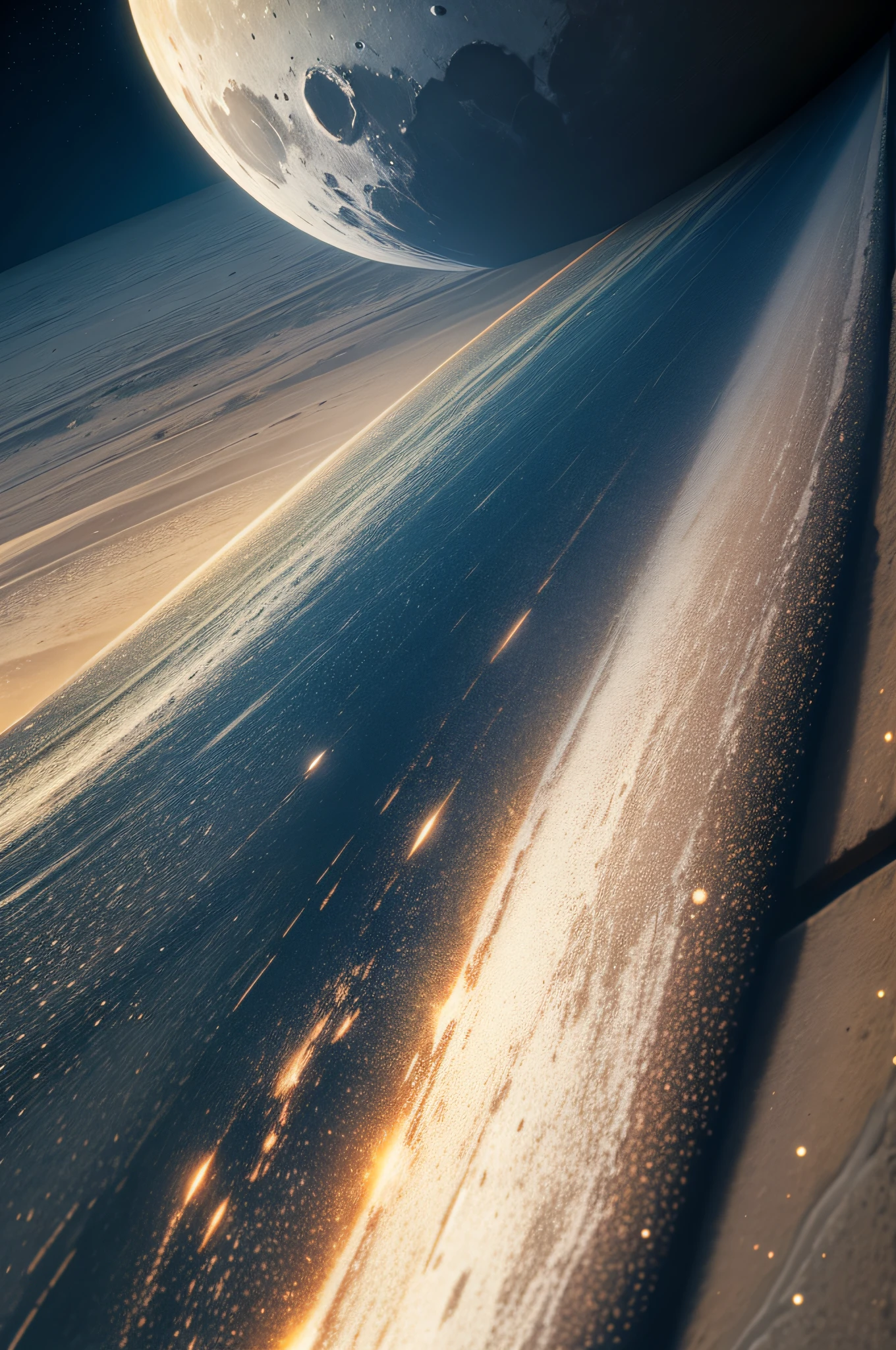 There's a black truck that's parked on the moon, reboque, a foto mostra um grande, Truck, foto de zoom detalhada, vista lateral, lado - vista, Reboque 4k, Semi realistic, side view, wide long view, visto de lado, 3/4 vista lateral, 3 / 4 tiros largos, very wide view, high resolution details, universo, espacial, view from space