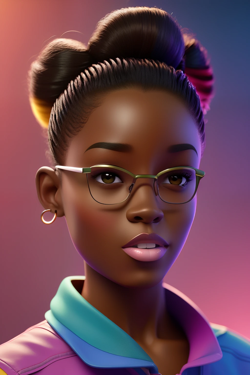 Retrato realista estilo 3D da africana africana de 9 meses de idade ((cor da pele marrom escura)) na rua da cidade, pose pra foto, com pulando feliz, ((Playtoon)), sorriso bonito, ((com flores)), vestindo camiseta (((no printing))), laranja e jeans, sapatos da moda atual, cabelo mega longo cabelo cacheado, varias cores ((kanekalon)), com flores, (cinematic contour lighting), close-up, product view, detalhes faciais detalhados, rosto perfeito, nitidez, Trend Art, sharp facial details, cgsociety, High-quality digital art, hiperdetalhe requintado, 4k, 3D, 8k, estilo chibi, soft-lighting, moda sonhadora