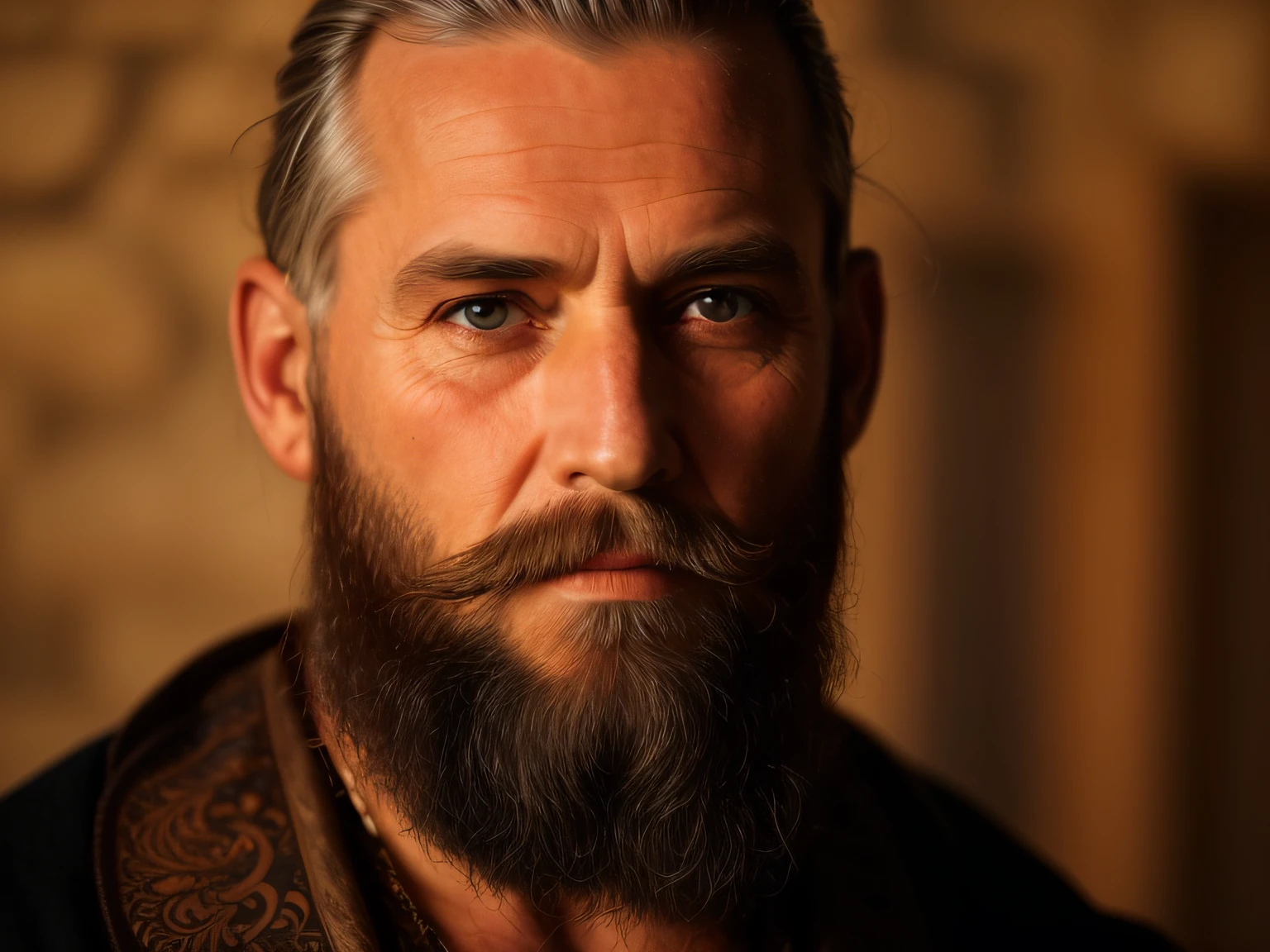 um antigo rosto barbudo idoso masculino, Retrato de um viking, rosto viking no perfil, In beard and gray hair Old and wise man