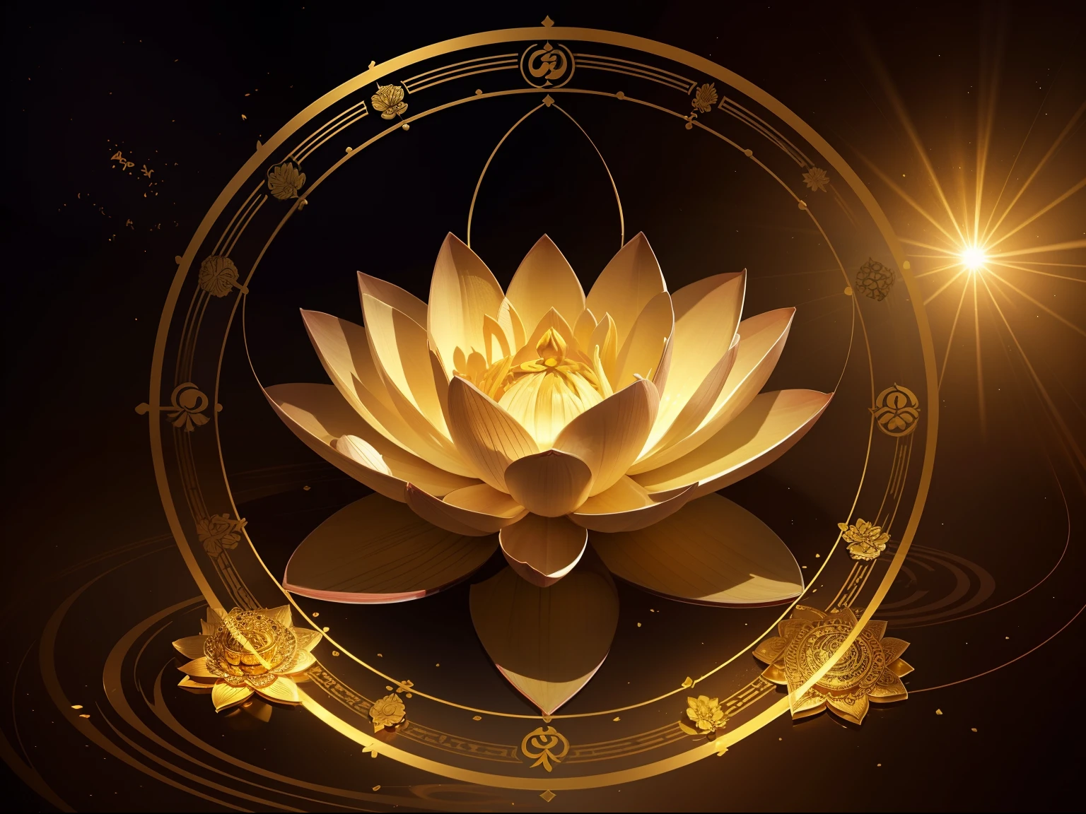 Imagine a serene scene inspired by Buddhist philosophy, where a vibrant lotus flower stands against a backdrop of rich yellow hues. The lotus, symbolizing purity and enlightenment, blooms with intricate petals that exude a sense of tranquility. As you gaze deeper into the image, you notice the arrangement resembling a mandala, with the twelve zodiac signs gracefully positioned like the hands of a clock. This fusion of Buddhist symbolism and astrological elements creates a harmonious blend, inviting contemplation and a sense of timeless connection.