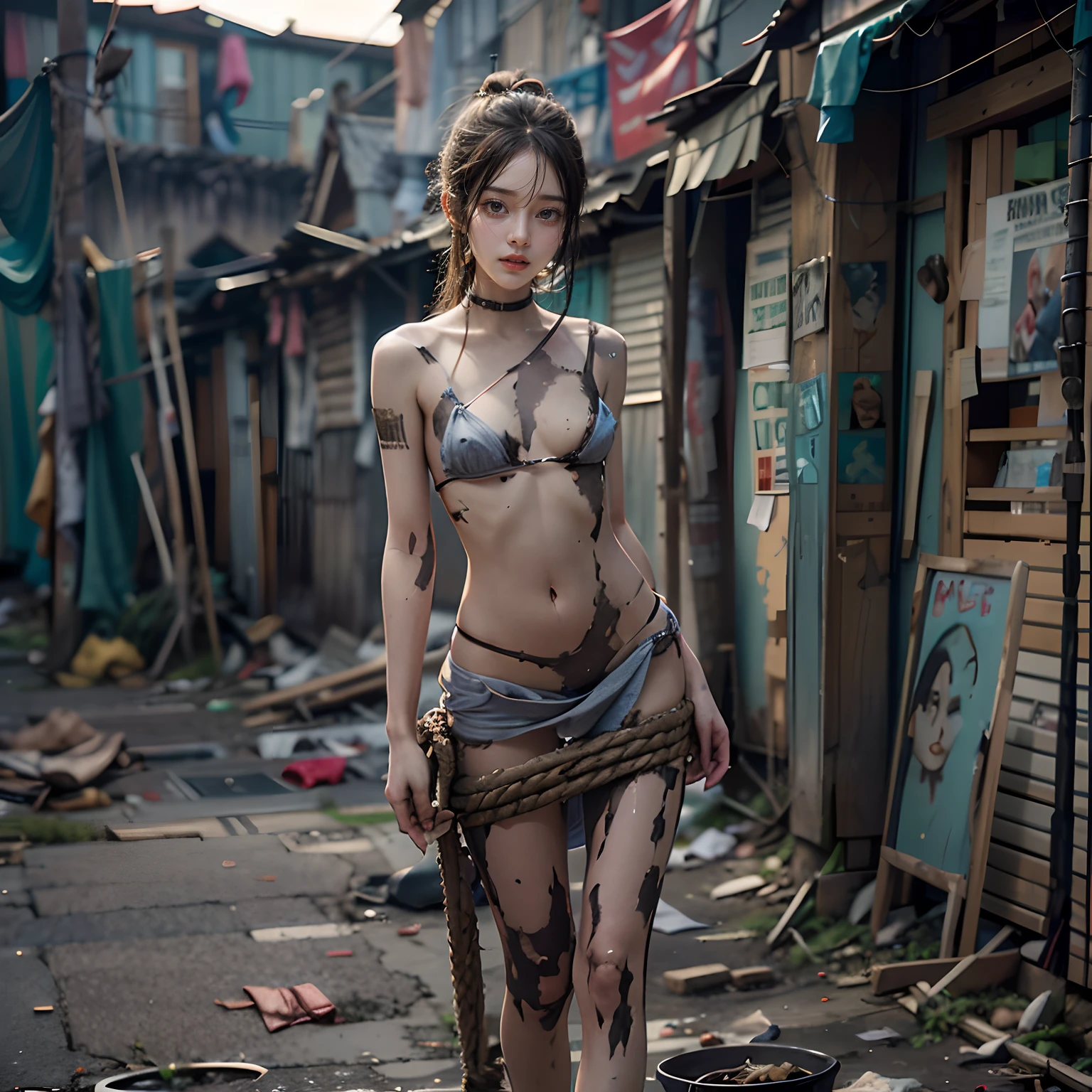 Abandoned slums,y standing pose,Full body portrait 1.1,18 years old girls,lean and slender body,As thin as a whipping post,The barefoot,Random nudl over the body,Random exposure of genitals,o audience