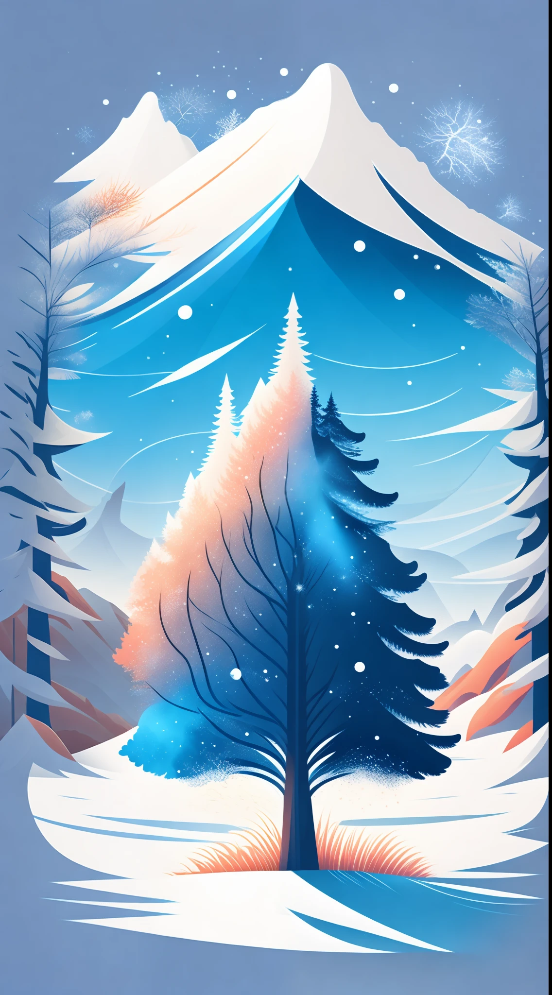 a spruice tree in a winter landscape, tshirt design, rzminjourney, vector-art