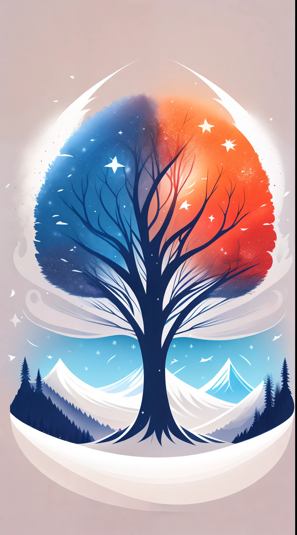 a spruice tree in a winter landscape, tshirt design, rzminjourney, vector-art