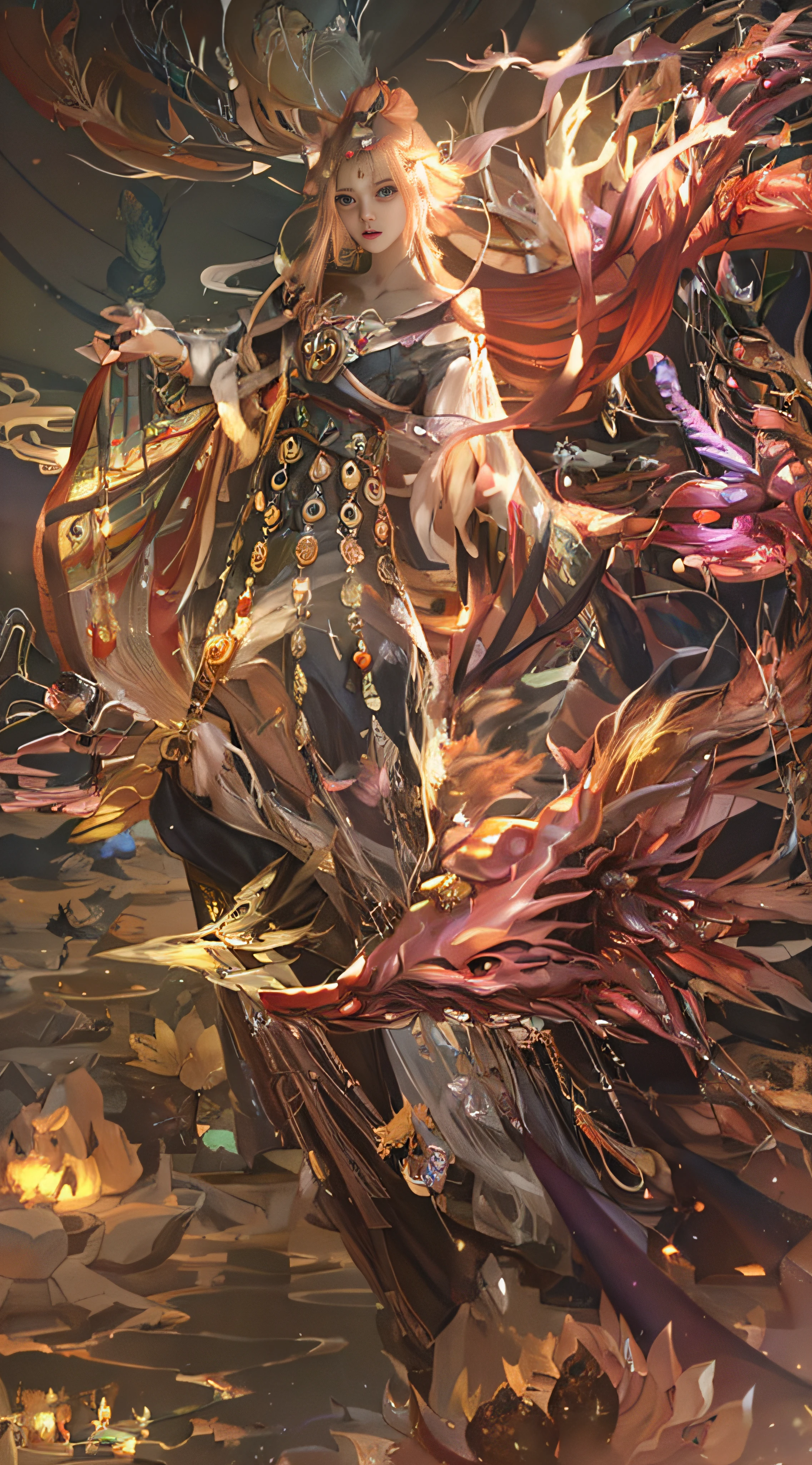 There is a dragon on its back, A beautiful artwork illustration, jellyfish pheonix, Anime fantasy illustration, by Yang J, Alice X. zhang, jellyfish pheonix, By Yuumei, Exquisite digital illustration, Alphonse mucha and rossdraws, Beautiful anime artwork, jellyfish phoenix dragon, Beautiful celestial mage, beautiful fantasy anime
