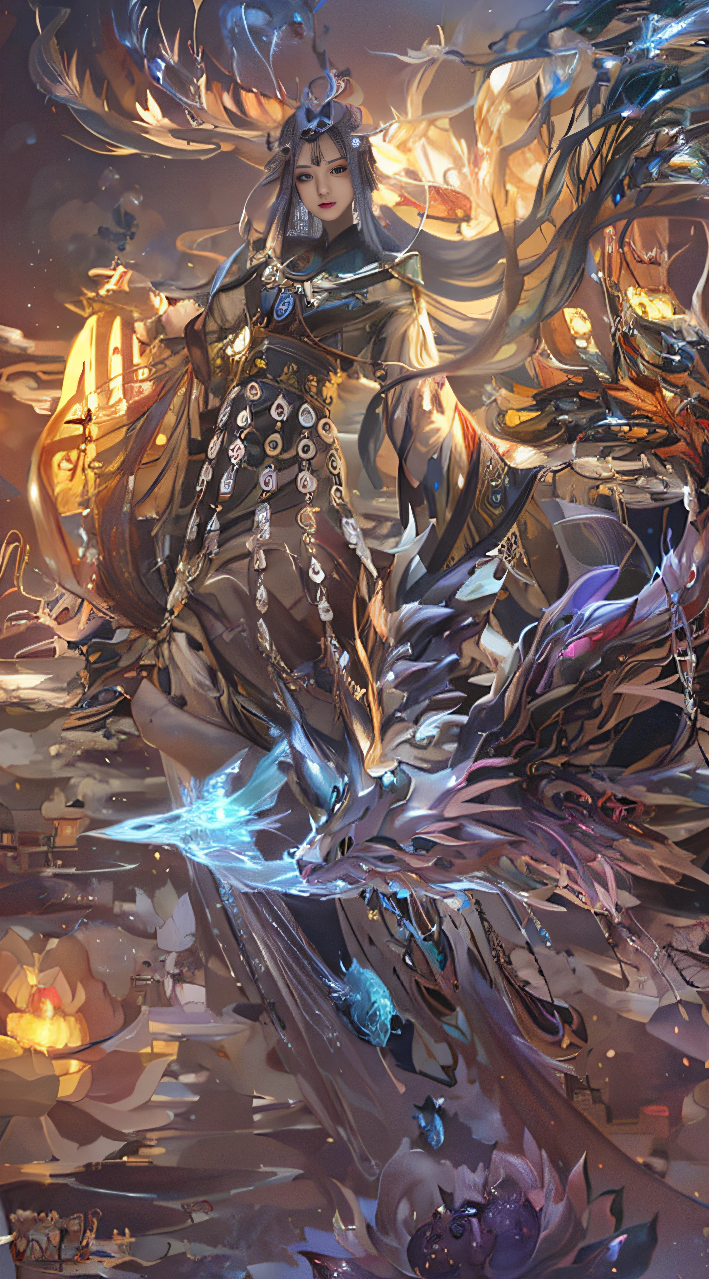 There is a dragon on its back, A beautiful artwork illustration, jellyfish pheonix, Anime fantasy illustration, by Yang J, Alice X. zhang, jellyfish pheonix, By Yuumei, Exquisite digital illustration, Alphonse mucha and rossdraws, Beautiful anime artwork, jellyfish phoenix dragon, Beautiful celestial mage, beautiful fantasy anime
