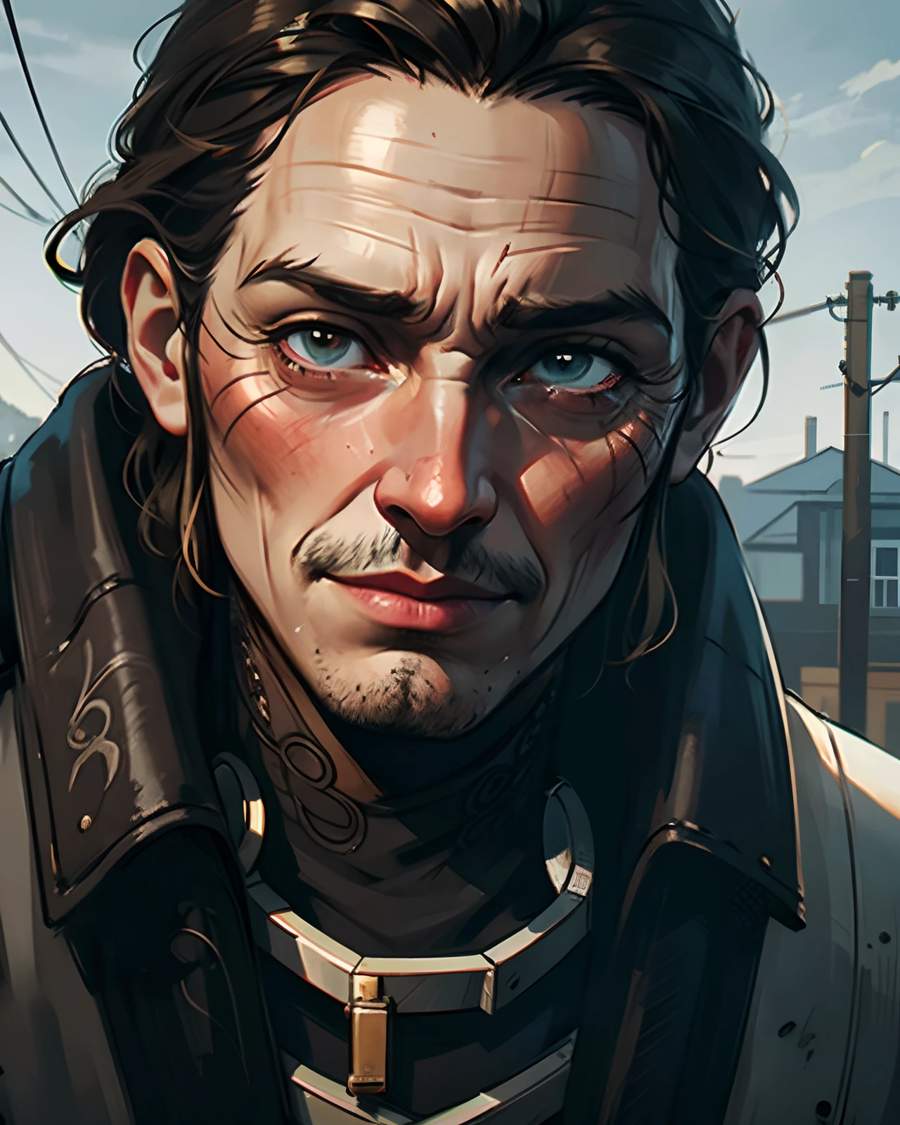"official art", "Realistic Digital Painting with Concept Art Elements"," digital painting," "concept art," "realistic," , "detailed environment: , "high detail", "detailed face", "high-res", "ominous aura,", "8k resolution", "oil painting", "graded colors", "darker tone" , "little saturation" ,"professionally colored", "detailed features" , "detailed eyes", "full body", "apartment background" , "1man" , "scruffy raven color hair" , "sharp canines" , "attractive" , "muscular" , "sweater/pajamas" , "modern times" , "sitting" , "sexy" , "himbo" , "full body shot" , "holding cigarette in left hand" , "tattooed left arm" , "big man" , "large stature" , "imposing" ,