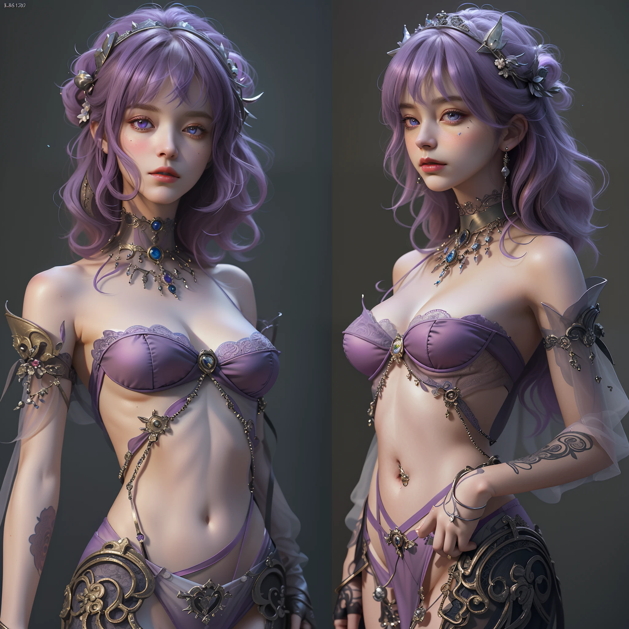 (Masterpiece:1.2), (Best Quality 1.2), Detail,Super Detail with Beautiful Porcelain Outline, Vivid Detail, Lace, Ultrarealistic, Anatomical, Elegant, Beautiful Background, Octane Rendering, H.R. Giger Style, 16K, Best Quality, Masterpiece, Best Illustration Ever, Very Delicate and Beautiful, Very Elaborate, CG, Unity, Wallpaper, (Realism, Photography) - Real: 1.37) Amazing, elaborate details, masterpieces, top quality, official art, highly detailed CG Unity 16K wallpapers, absurd, incredibly ridiculous, look at the viewer,close up, 1 girl idol,( girl), open forehead, curly hair, (medium hair), two-tone purple and pink hair, disheveled hair, beautiful detailed eyes, characteristic pupils, Purple pupils, cape, thigh gap, normal breasts, bound hips, red lipstick, choker, exquisite and noble idol fashion, see-through material, sheerness, nipple unevenness, (top-down bottom-up: 0.8), (ORC: 1.2), dynamic pose (from behind), NSFW, once-in-a-lifetime miracle moment, fantastic visual depiction, professional effects,
