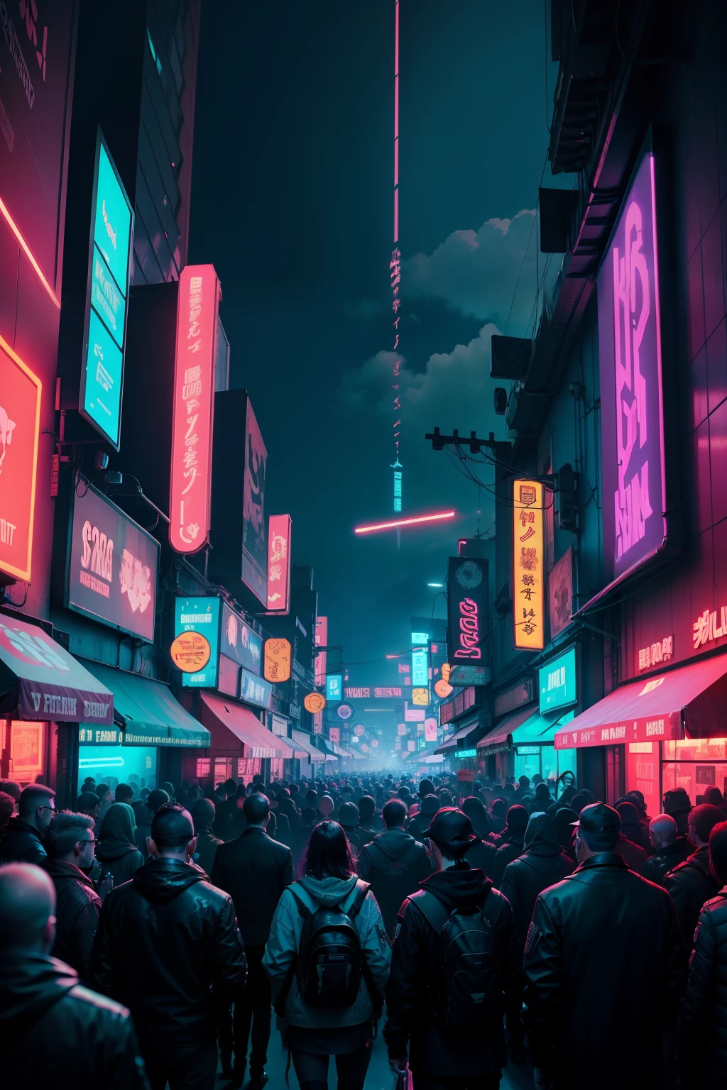 cyberpunk style beautiful naked men and women crowd, ((intricate details), ((intricate details, hyperdetailed)), cinematic shot, vignette, bokeh effect beckground