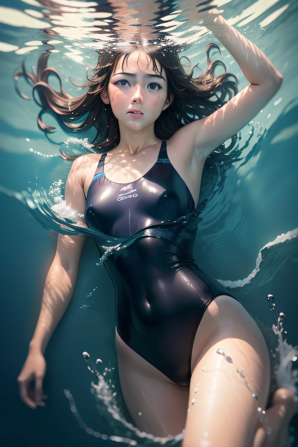 girl swimming in the middle of the ocean high resolution realistic