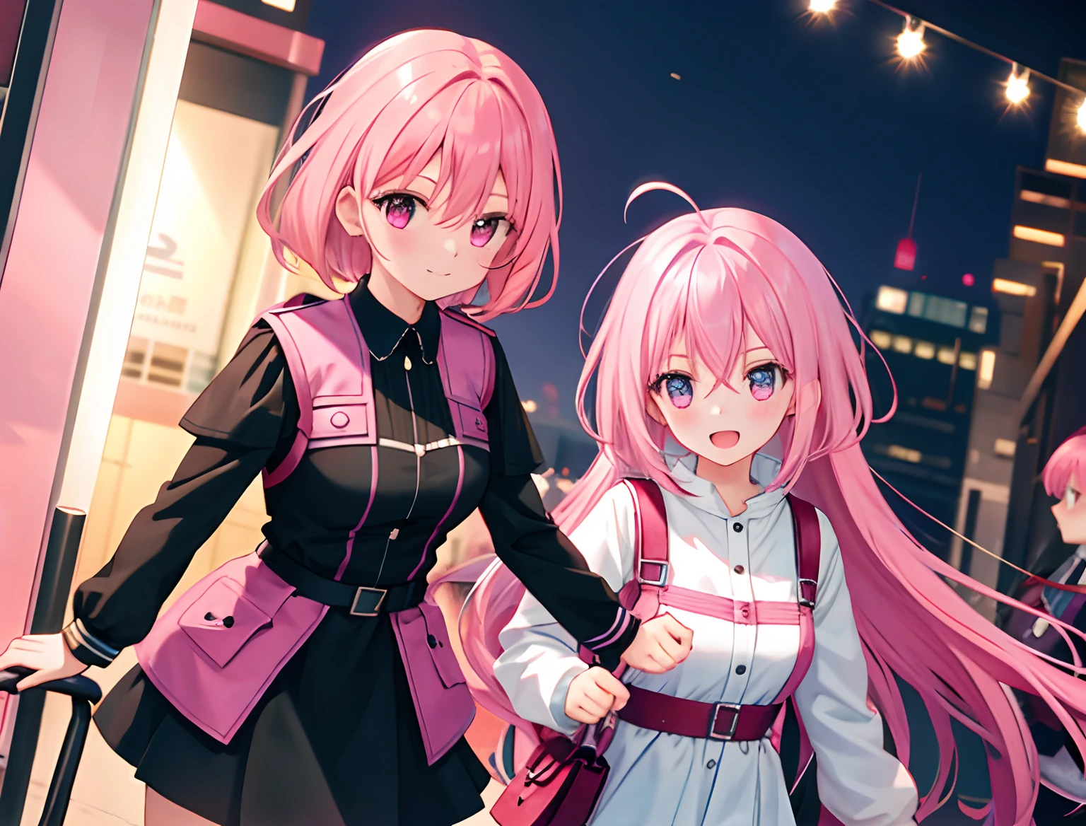 2girls，A pink-haired，fights