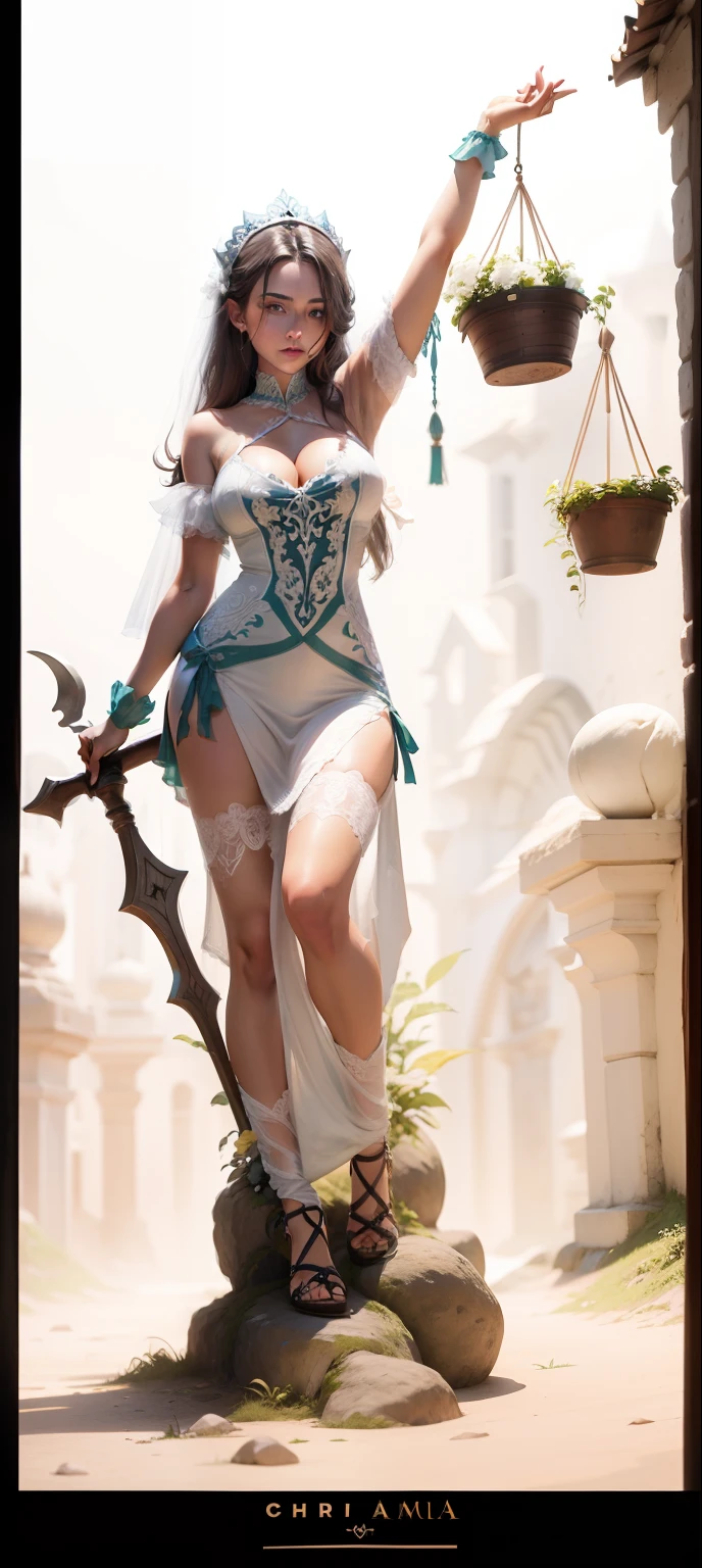 Cinta medieval de couro com runas, vestido branco