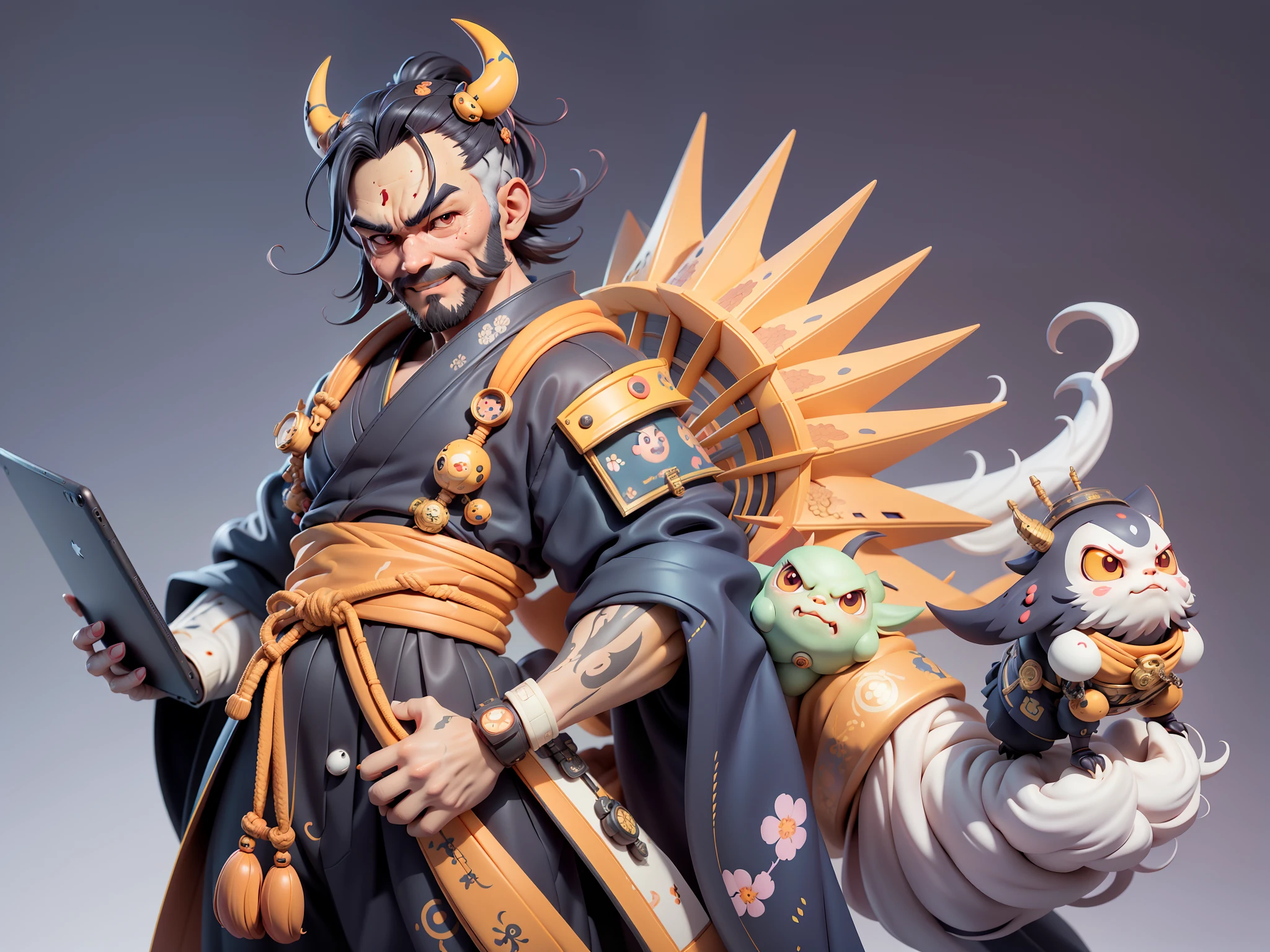 (Daisaku),(Need),(Super meticulous),(full bodyesbian:1.2),Japanese ukiyo-e girl,japanese geisha,Beautiful,Oriental dragon,Aeolian Thor,Raised sexy,爆乳,Oriental face,TV Anchor,Bust portrait illustration,Alone,In black suit,a blue tie,The face is slightly chubby,The face was clean,without a beard,Black super short hair,Black eyes,Smile confidently,3C computer sub-products,iPad, iphone,Digital painting,3D character design by Mark Clairen and Pixar and Hayao Miyazaki and Akira Toriyama,The illustration is a high-definition illustration in 4K resolution,With very detailed facial features and cartoon-style visuals。