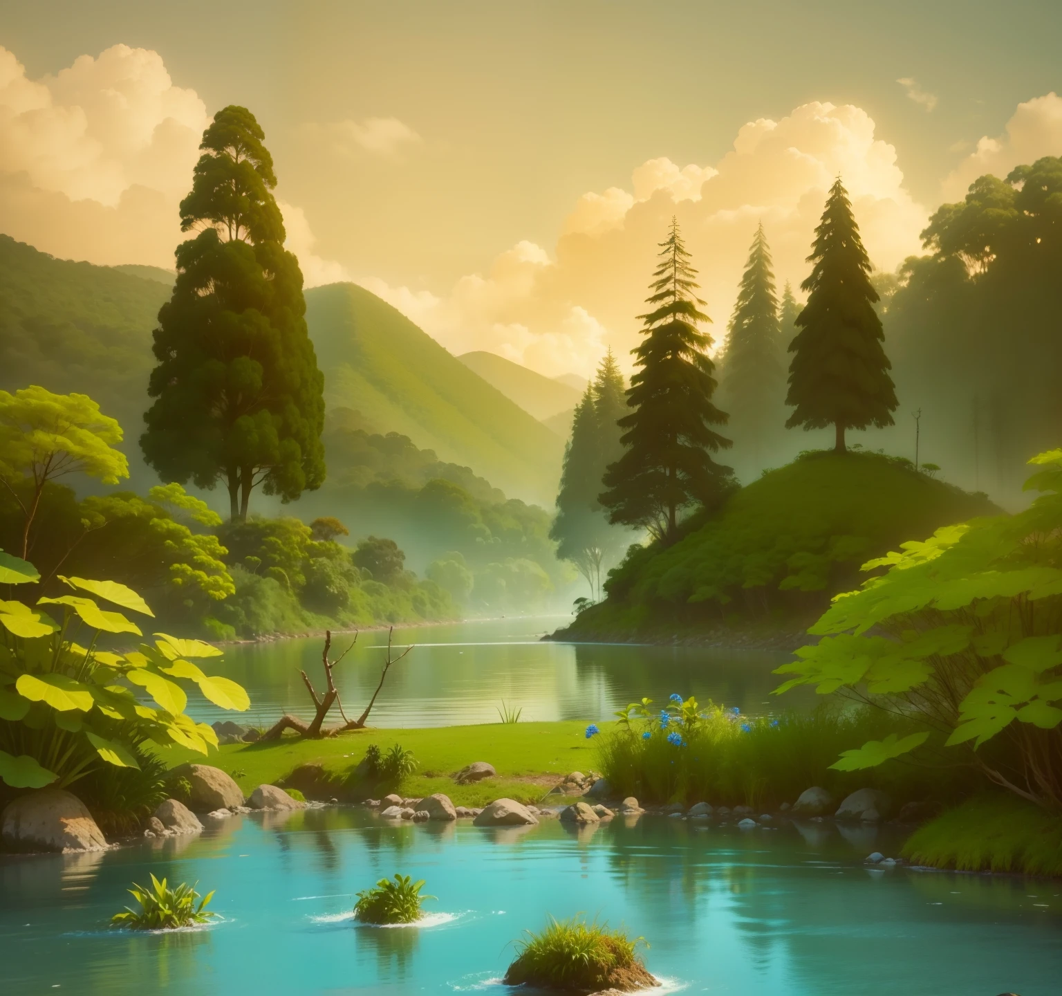 uma floresta com rio