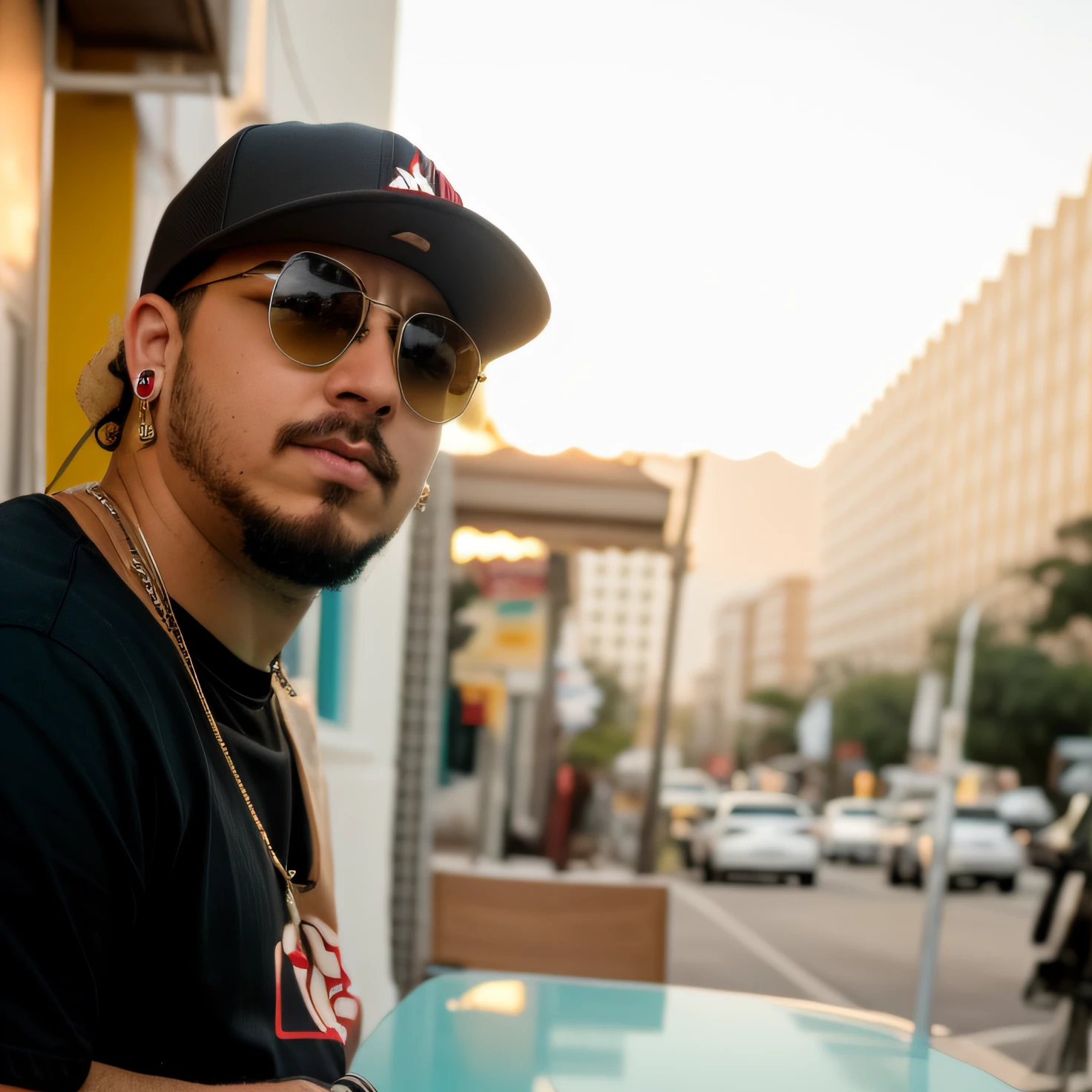 there is a man sitting at a table with a hot dog, Coelho ruim, post malone, taken in the early 2020s, andres rios, Estilo Zigor Samaniego, teddy fresh, Joel Torres, raiado, Msxotto, Mac Monteiro, Sr. Fera, Sidney Lugo, Condutor de Ene, David Villegas, Chillhop