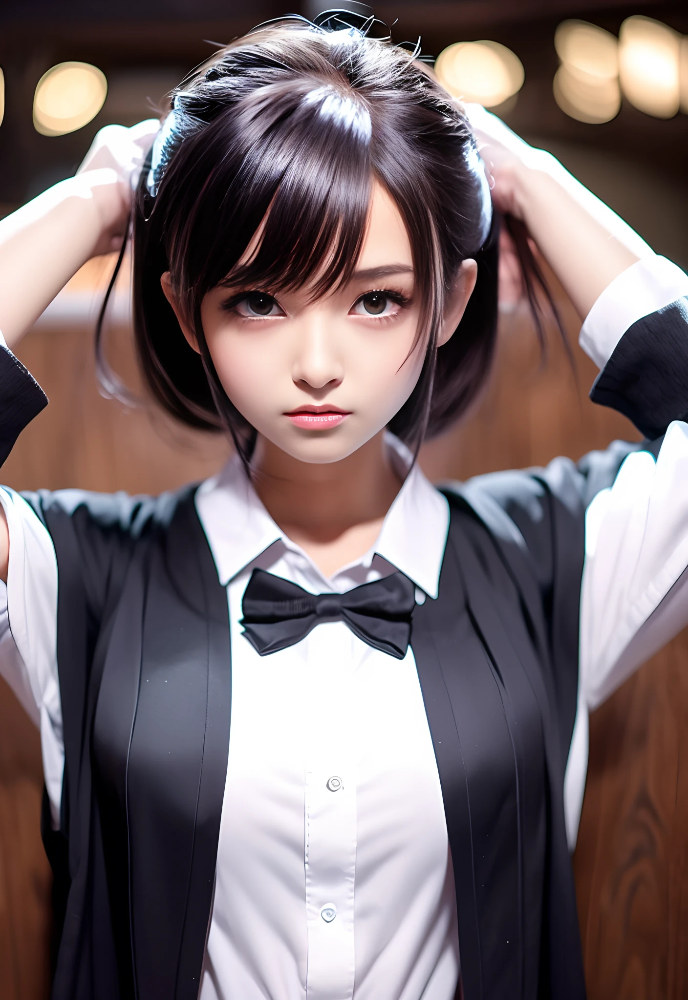 JK female high school student,Bigchest,Black long straight,Air bangs,Beth,cat ear,Superskirt,Three-dimensional,GTR