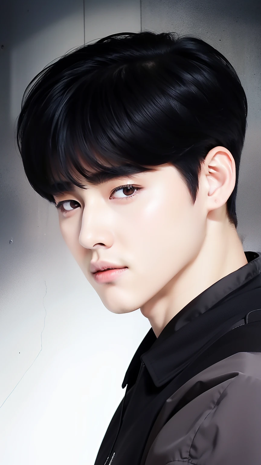 Realistic ultra-detailed depiction of Park Hyungseok, korean boy from the webtoon Lookism. He has black hair, handsome. Use a 70mm lens for a stunning portrayal.