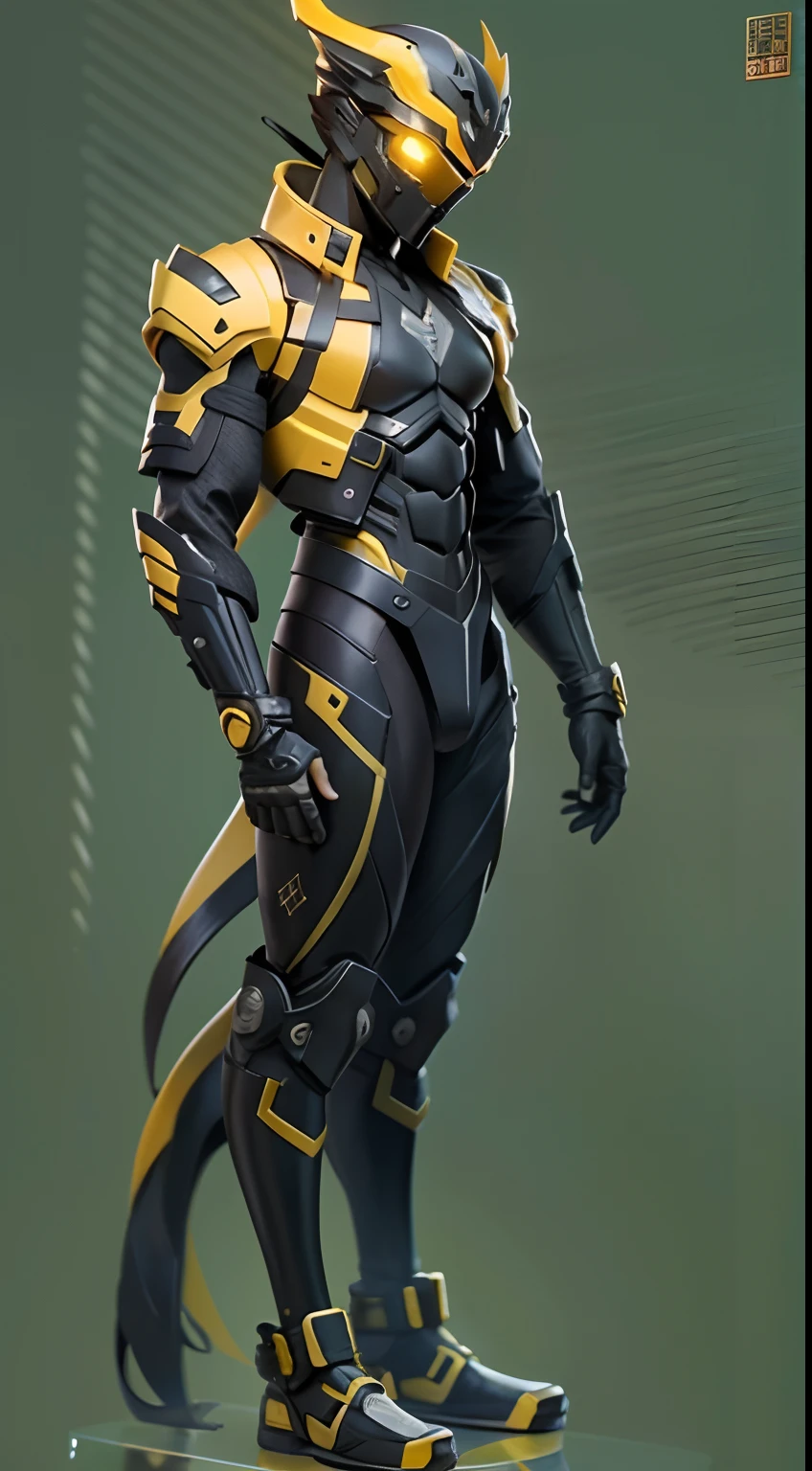 Sculpture design,Figures,GK model,((The whole body of the character)),decor,Expose muscles,Raised sexy(Exquisite base),Wu Shixun,lovely boy,Black and yellow complement the clothes,Handsome cybernetic boy looking at camera lingerie detailed muscular reality masterpiece,musculous