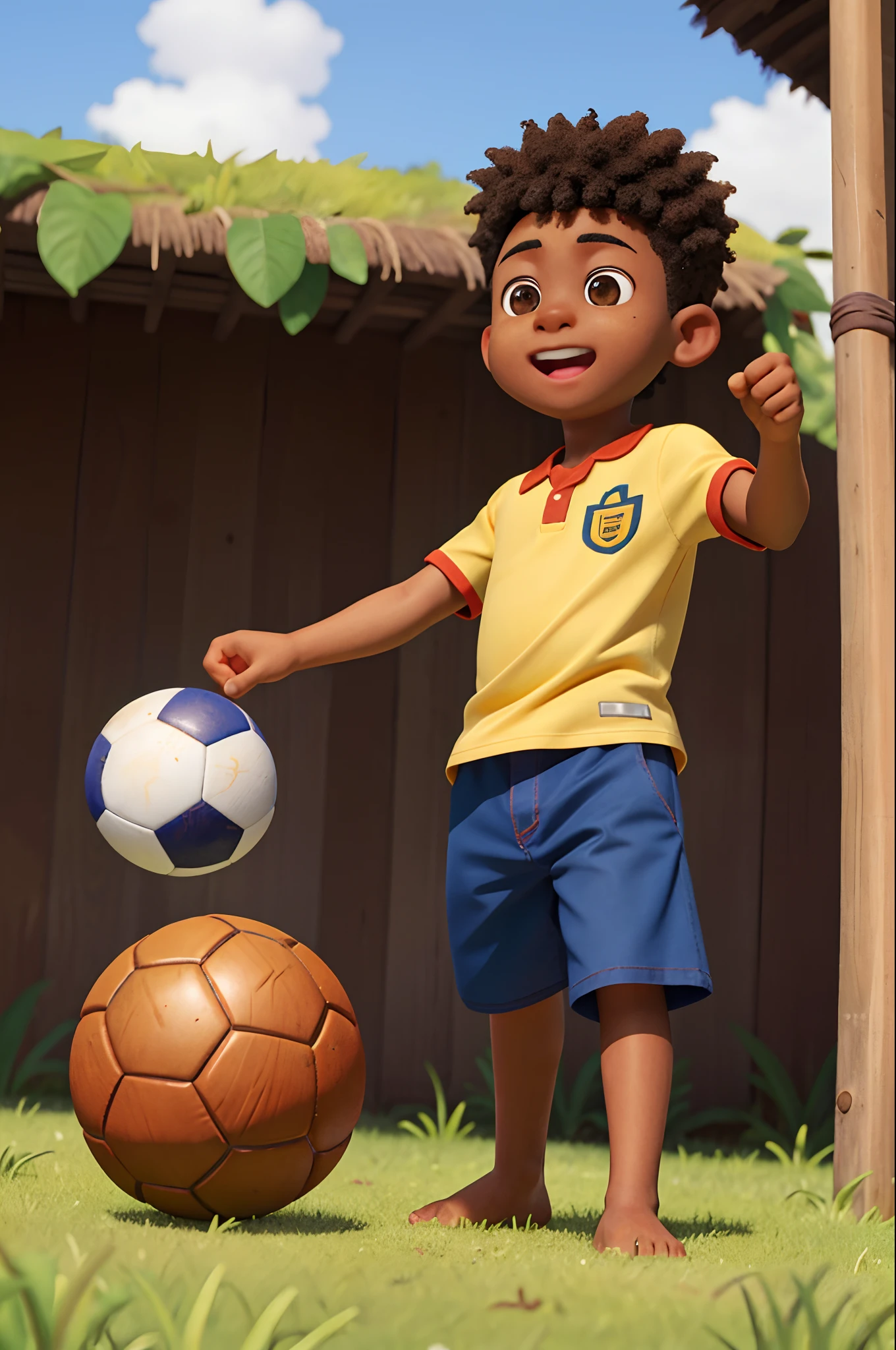 1 menino africano africano ( pele marrom escura), bola, campo,