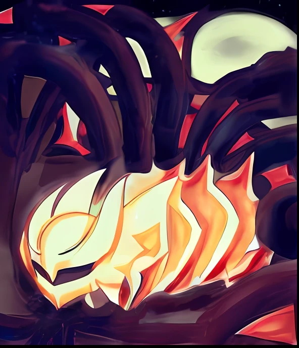 anime style illustration of a spider with a glowing orb in the background, giratina, nine tails, portrait of Giratina, ghost of the fire spirit, giygas, torchlight. sketch art. roots, fire elemental, hornet from hollow knight, melting into jolteon, slifer the sky dragon, blood moon tentacles!!, fire type
