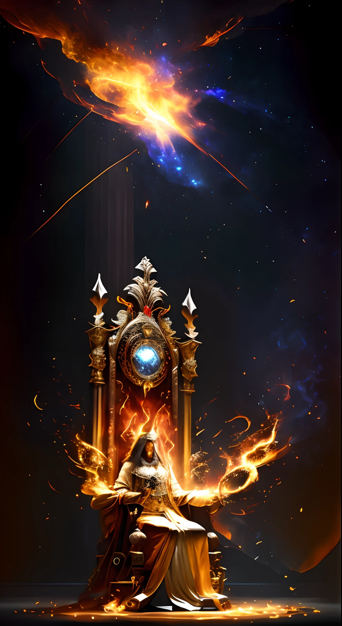 there is a clock that is sitting on a table with a fire, holy fire spell art, 8 k hd wallpaperjpeg artifact, 8k hd wallpaperjpeg artifact, ornate with fiery explosions, fantasy art behance, a portal to the lost flame realm, by Aleksander Gierymski, by Aleksander Kobzdej