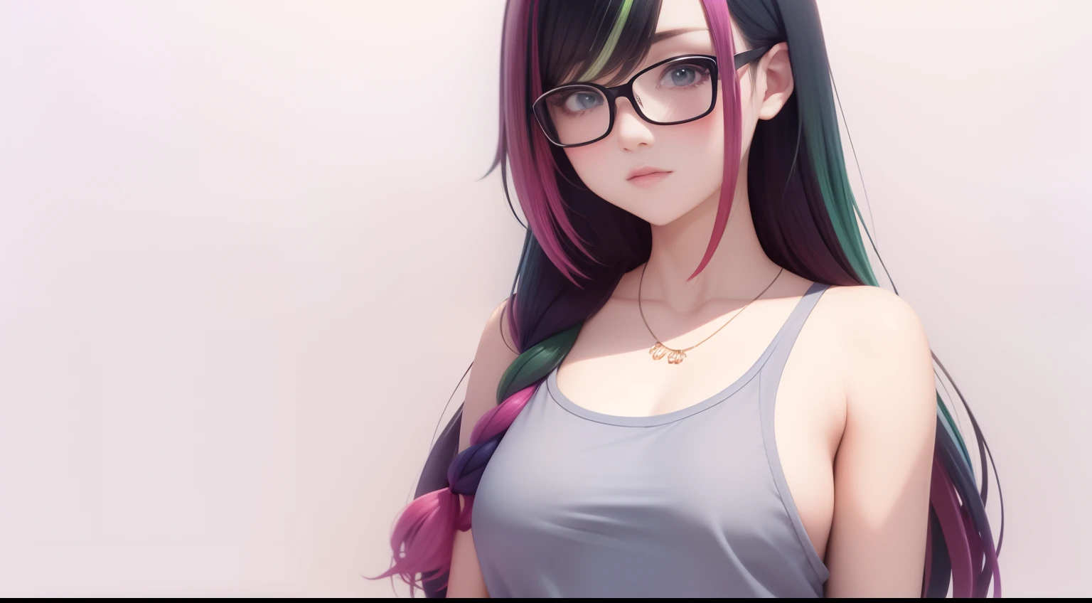 nerdy {partially clothed} {loose clothes} {multicolored hair} blush {soft body}