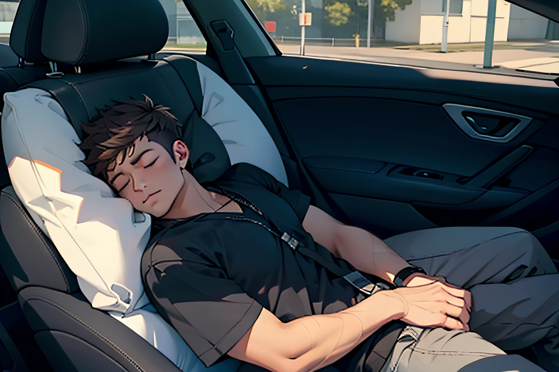 Drunk guy sleeping in the back seat of a car