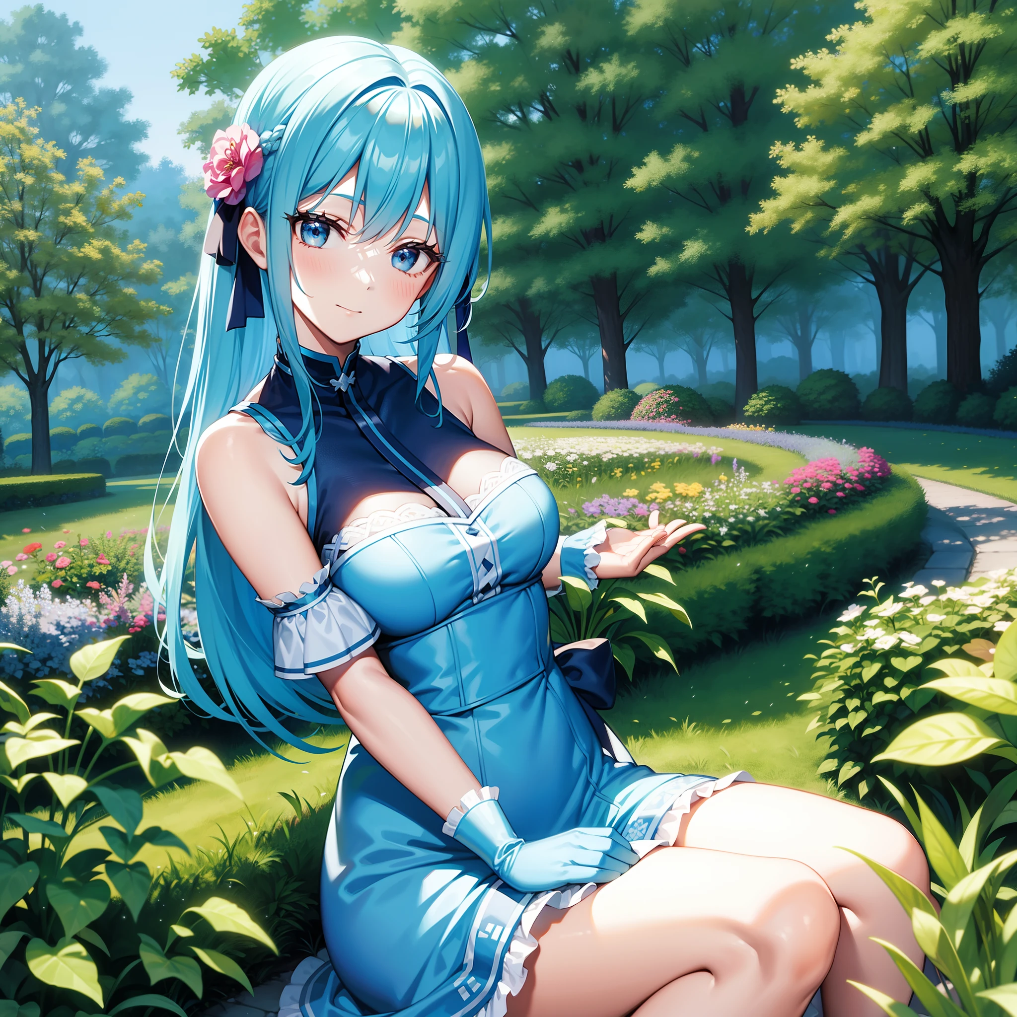 Blue-haired noble maiden garden bright