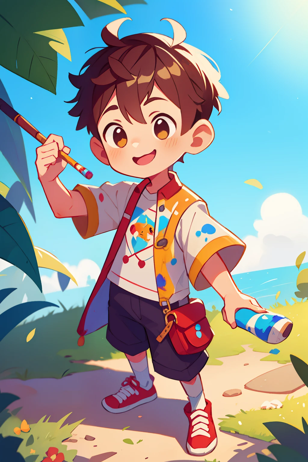 anime, um menino , painting digital adorable, Arte infantil em Artstation, Personagem altamente detalhado, anime estilizado, Arte no estilo de Guweiz, anime estilo 3d, Estilo anime 3D realista, PERSONAGENS ALTAMENTE DETALHADOS, personagem bonito, design de personagem de alta qualidade, Concept art of single boy various positions