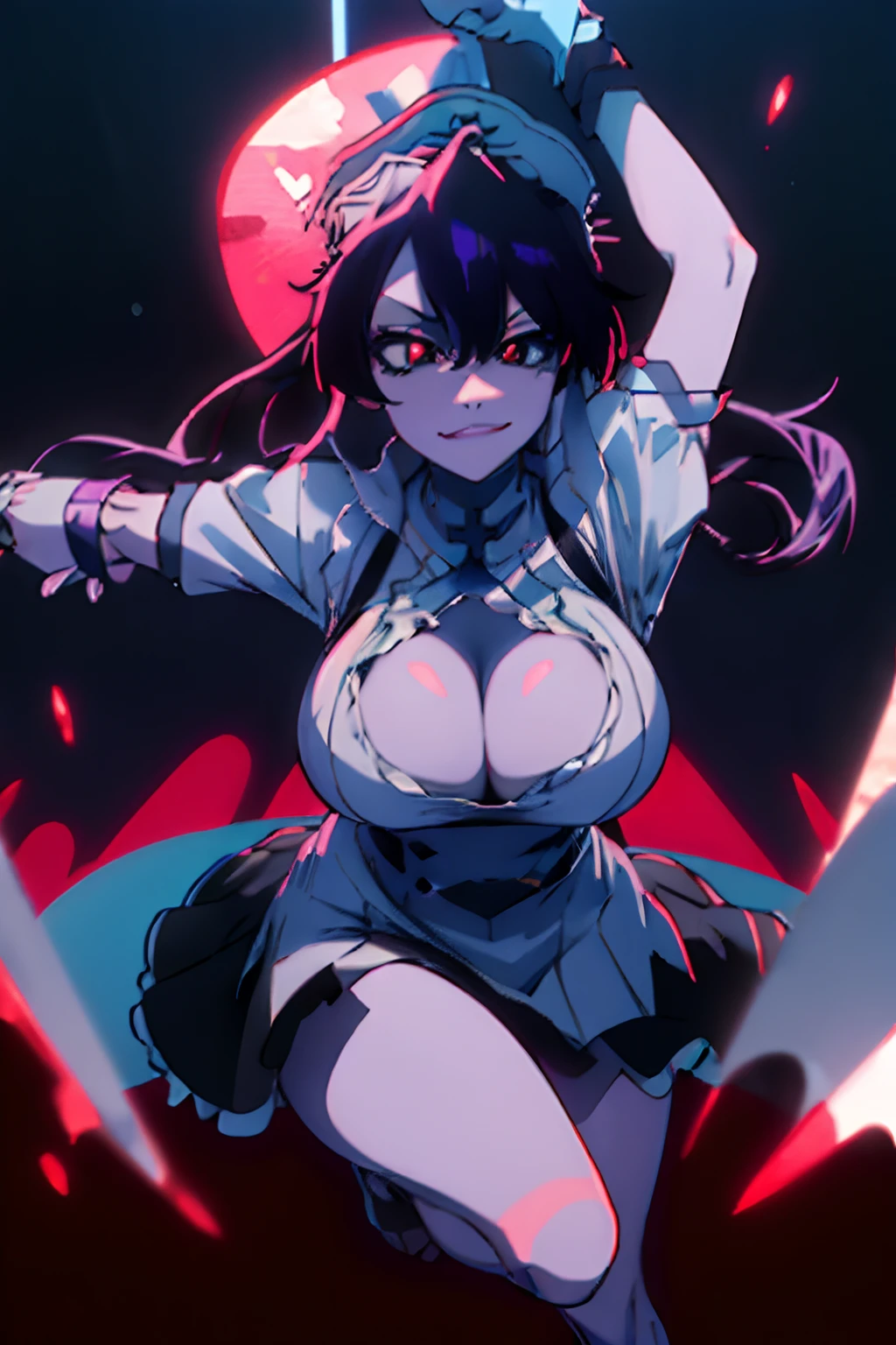 AizonoManami, black dress, large breasts, 1girl, solo, evil smile, masterpiece, best quality