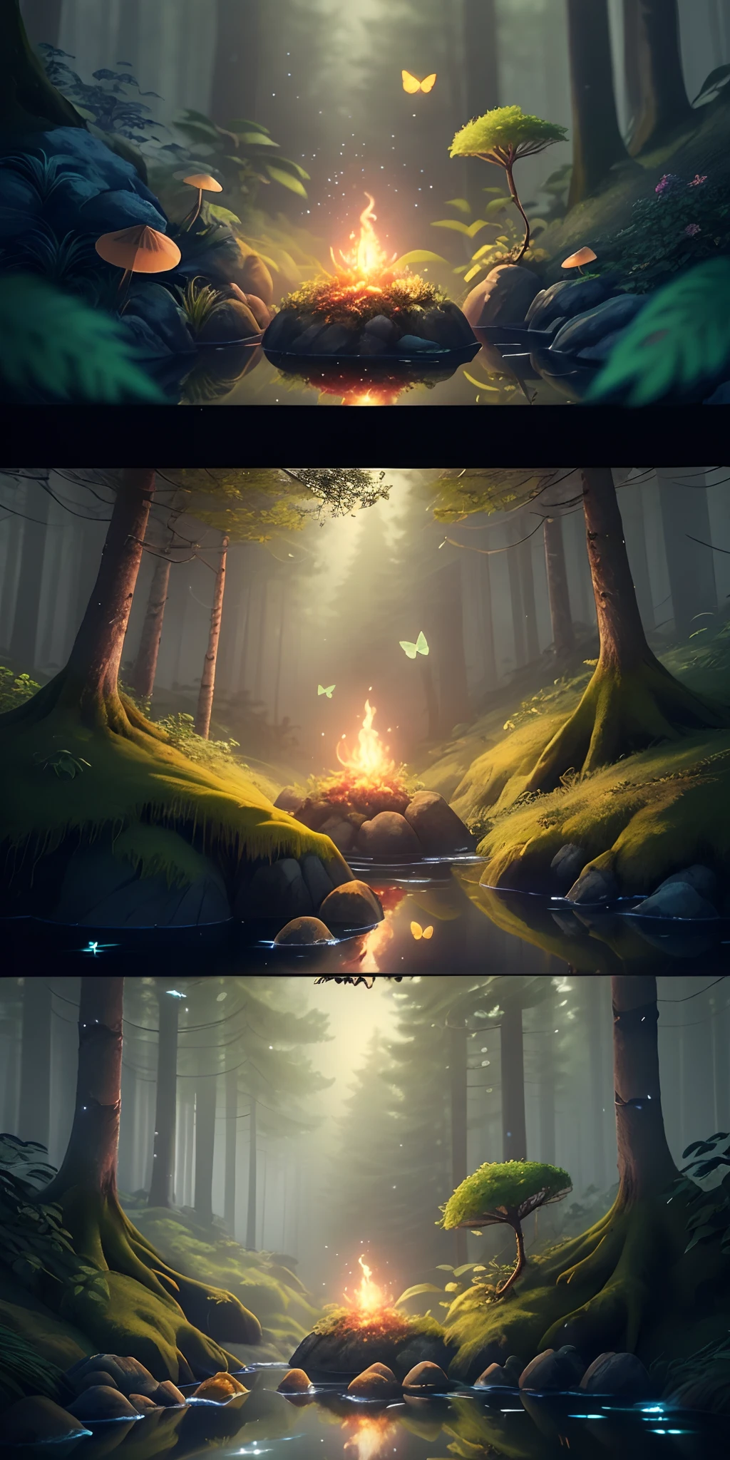 A masterpiece, the best quality, stunning reflections, the best reflections ever. (very detailed CG unity 8k wallpapers), (best quality), (best illustrations), (best shadows), forest theme with natural elements. Tall trees, quiet streams, small glowing mushrooms surrounded by delicate leaves and branches, with fireflies and glowing particle effects,, (natural elements), (jungle theme), (leaves), (twigs), (fireflies), butterflies, (delicate leaves), (glow), (particle effects). , Isometric 3D, Octane Rendering, Ray Traced, Super Detailed