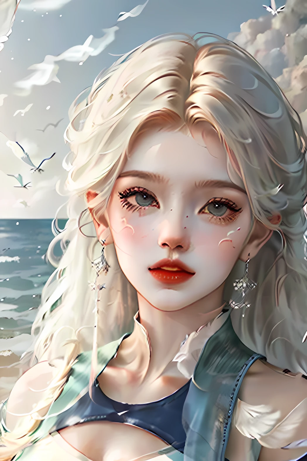 one-girl,the sea,Dove,Angelic face