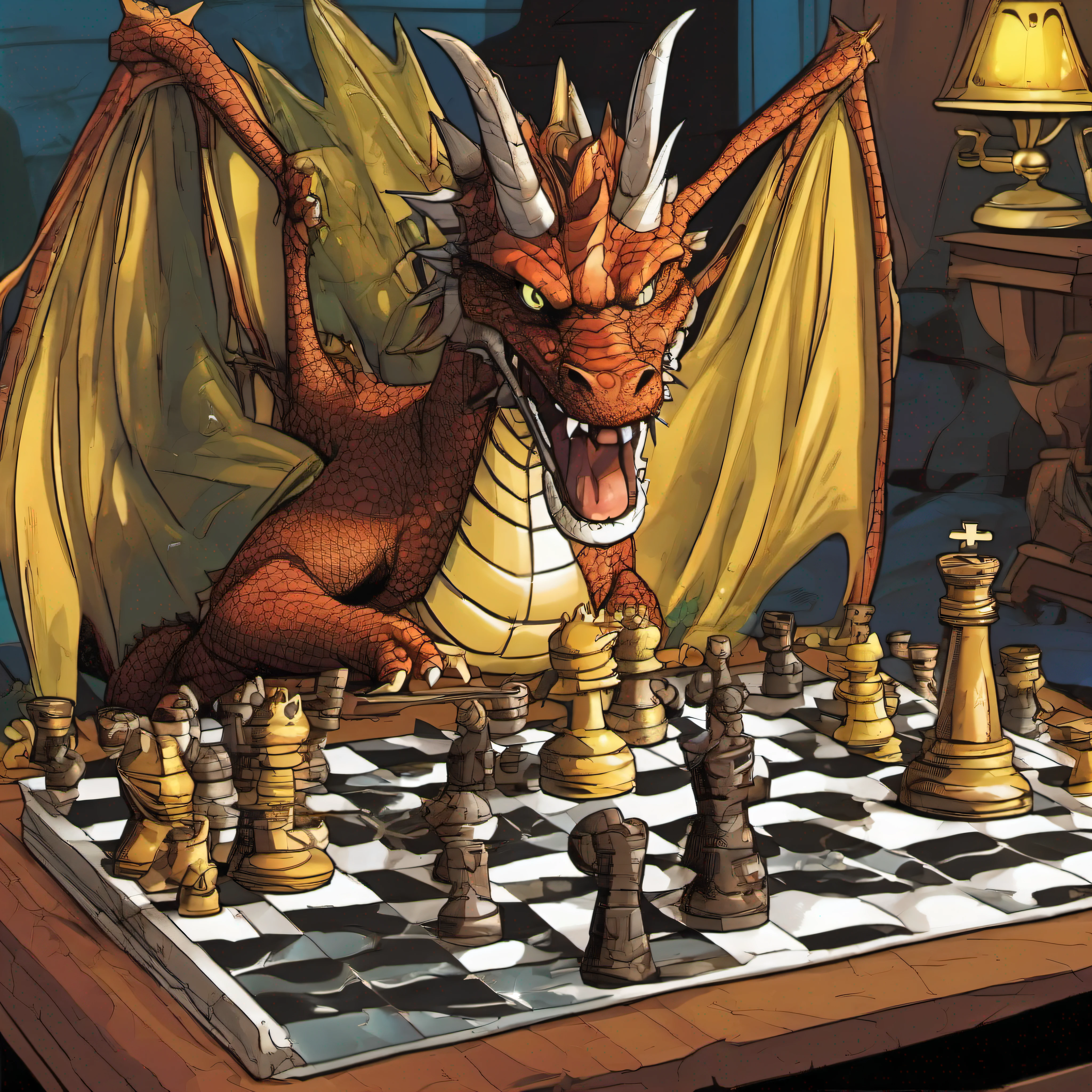 dragon playing chess