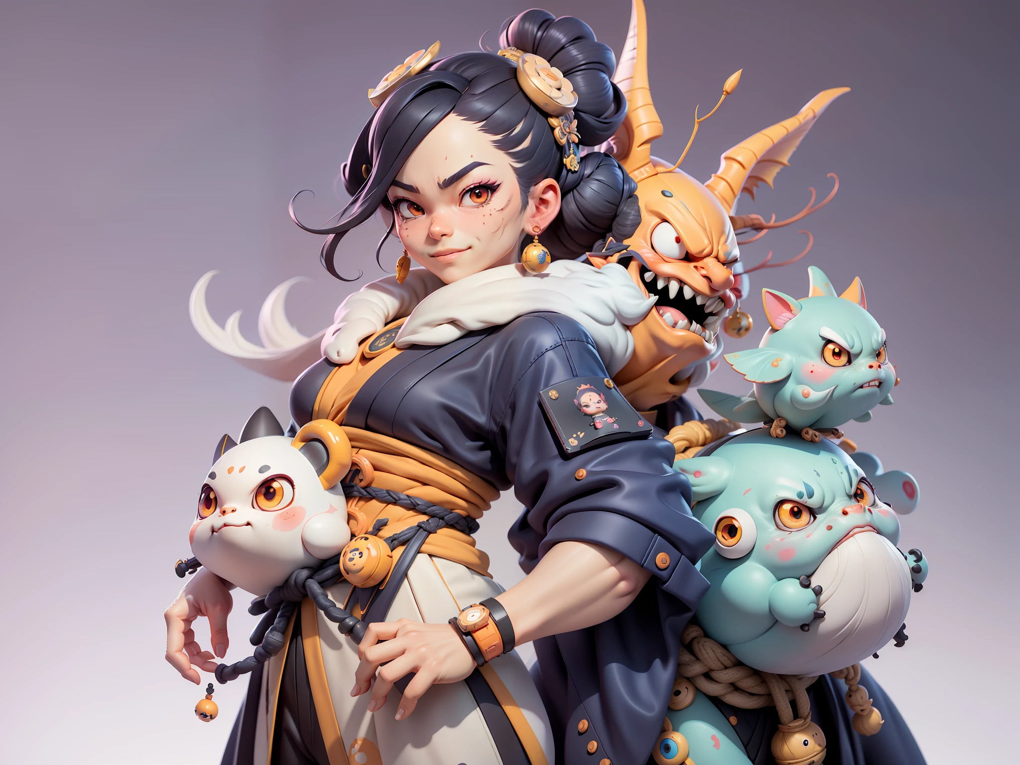 (Daisaku),(Need),(Super meticulous),(full bodyesbian:1.2),Japanese ukiyo-e girl,japanese geisha,Beautiful,Oriental dragon,Aeolian Thor,Raised sexy,爆乳,Oriental face,TV Anchor,Bust portrait illustration,Alone,In black suit,a blue tie,The face is slightly chubby,The face was clean,without a beard,Black super short hair,Black eyes,Smile confidently,3C computer sub-products,iPad, iphone,Digital painting,3D character design by Mark Clairen and Pixar and Hayao Miyazaki and Akira Toriyama,The illustration is a high-definition illustration in 4K resolution,With very detailed facial features and cartoon-style visuals。