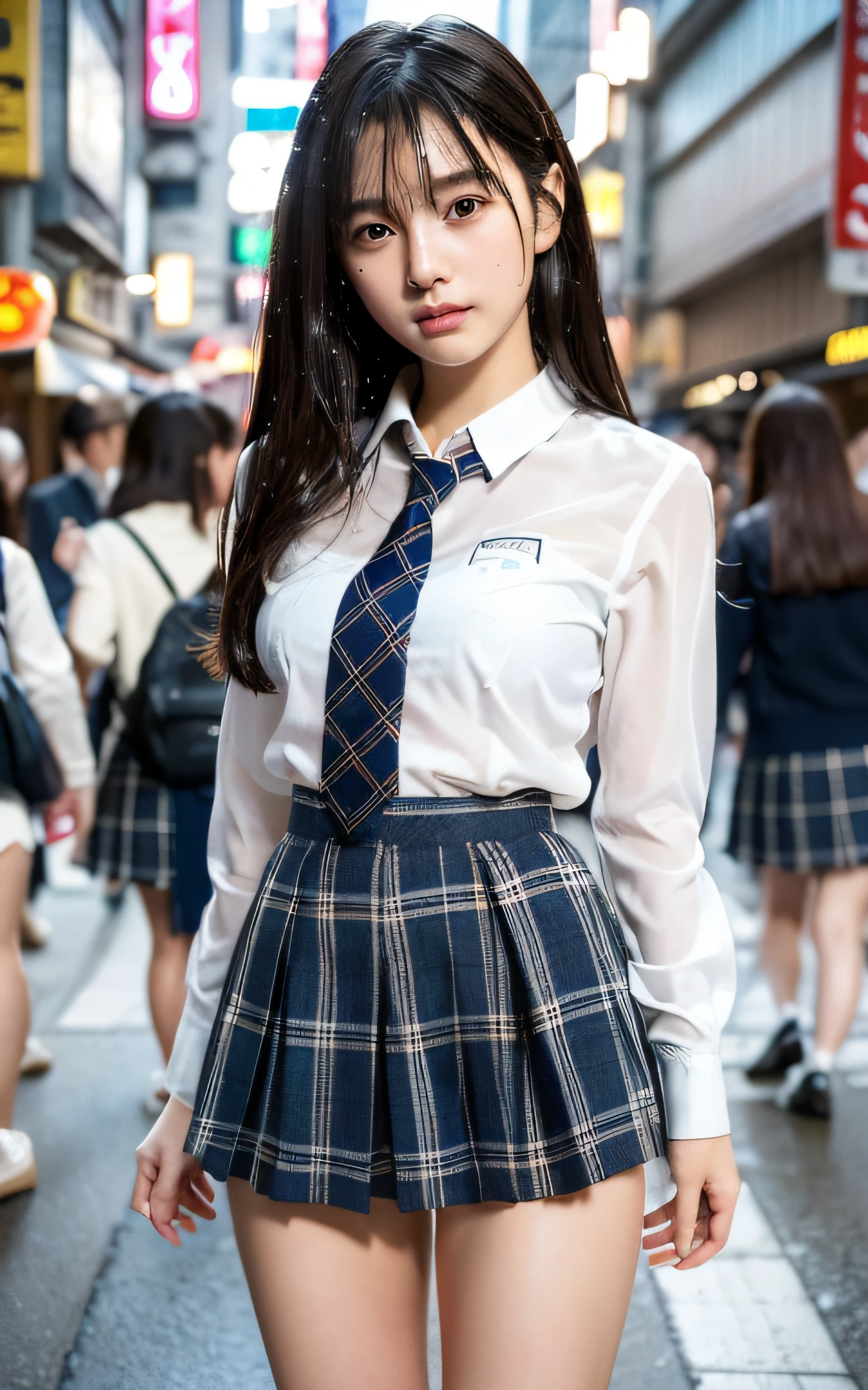 the Extremely Detailed CG Unity 8K Wallpapers、top-quality、ultra-detailliert、​masterpiece、realisitic、Photo Real、extremely detailed cute girl、18year old、(High school student in Japan uniform)、(((skirt lift by yourself)))、(Lifted by yourself)、panties on、panties focus、red blush、cparted lips、looking at the viewers、Semi-body shot、(Large crowds)、(Crowded lampposts)、ulzzang -6500-v1.1, (Raw foto:1.2), (Photorealsitic:1.4), beautiful detailed 1 girl, extremely detailed eye and face, beatiful detailed eyes, Ridiculous, unbelievable Ridiculous, huge filesize, ultra-detailliert, hight resolution, ighly detailed, top-quality, ​masterpiece, ((Japan Girls' High School Thin White Blouse)), illustratio, ighly detailed, nffsw, unification, magnifica, finely detail, ​masterpiece, top-quality, Highly detailed ticker uniform 8K wallpaper, Light on the Face、电影灯光、16yo girl、((dynamicposes))、(camel's toe)、(half)、(Raw feet)、(Shinjuku at night Japan)、(Sidewalk lined with shops)、(Japan high school uniform and designated shoes)、(Dark blue blazer:1.2)、(short plaid skirt:1.5)、(White shirt for students)、 (neck tie:1.2)、(Light brown shorthair)、(See-through wet white panties:1.5)、(cammel toe)、(Black loafers:1.5)、(beauitful face:1.3)、(perfectly proportions:1.2)、(Long feet:1.2)、(small tits:1.3)、(Panties can be seen from under the skirt:1.3)、(Textured skin)