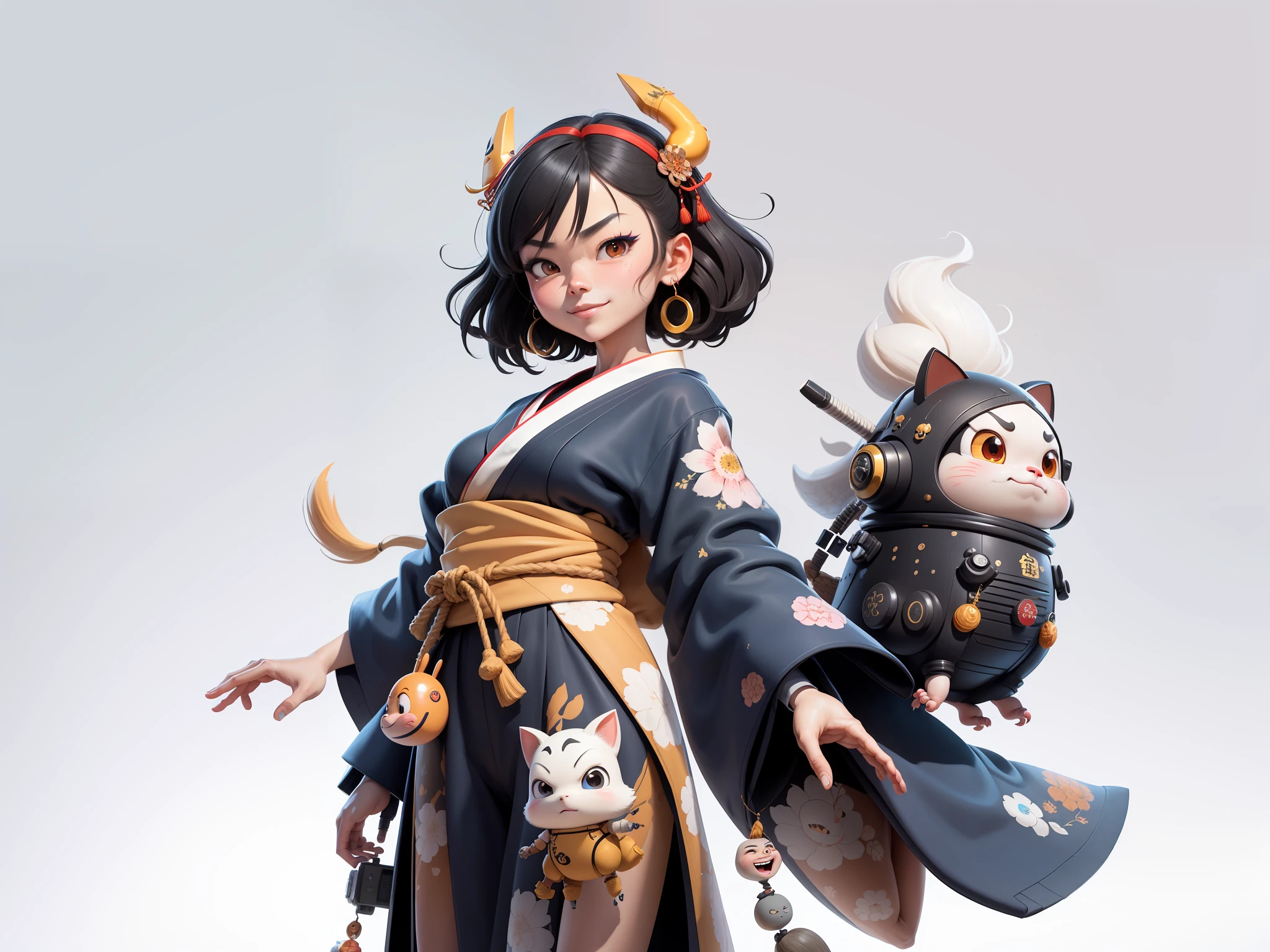(Daisaku),(Need),(Super meticulous),(full bodyesbian:1.2),Japanese ukiyo-e girl,japanese geisha,Beautiful,Oriental dragon,Aeolian Thor,Raised sexy,爆乳,Oriental face,TV Anchor,Bust portrait illustration,Alone,In black suit,a blue tie,The face is slightly chubby,The face was clean,without a beard,Black super short hair,Black eyes,Smile confidently,3C computer sub-products,iPad, iphone,Digital painting,3D character design by Mark Clairen and Pixar and Hayao Miyazaki and Akira Toriyama,The illustration is a high-definition illustration in 4K resolution,With very detailed facial features and cartoon-style visuals。